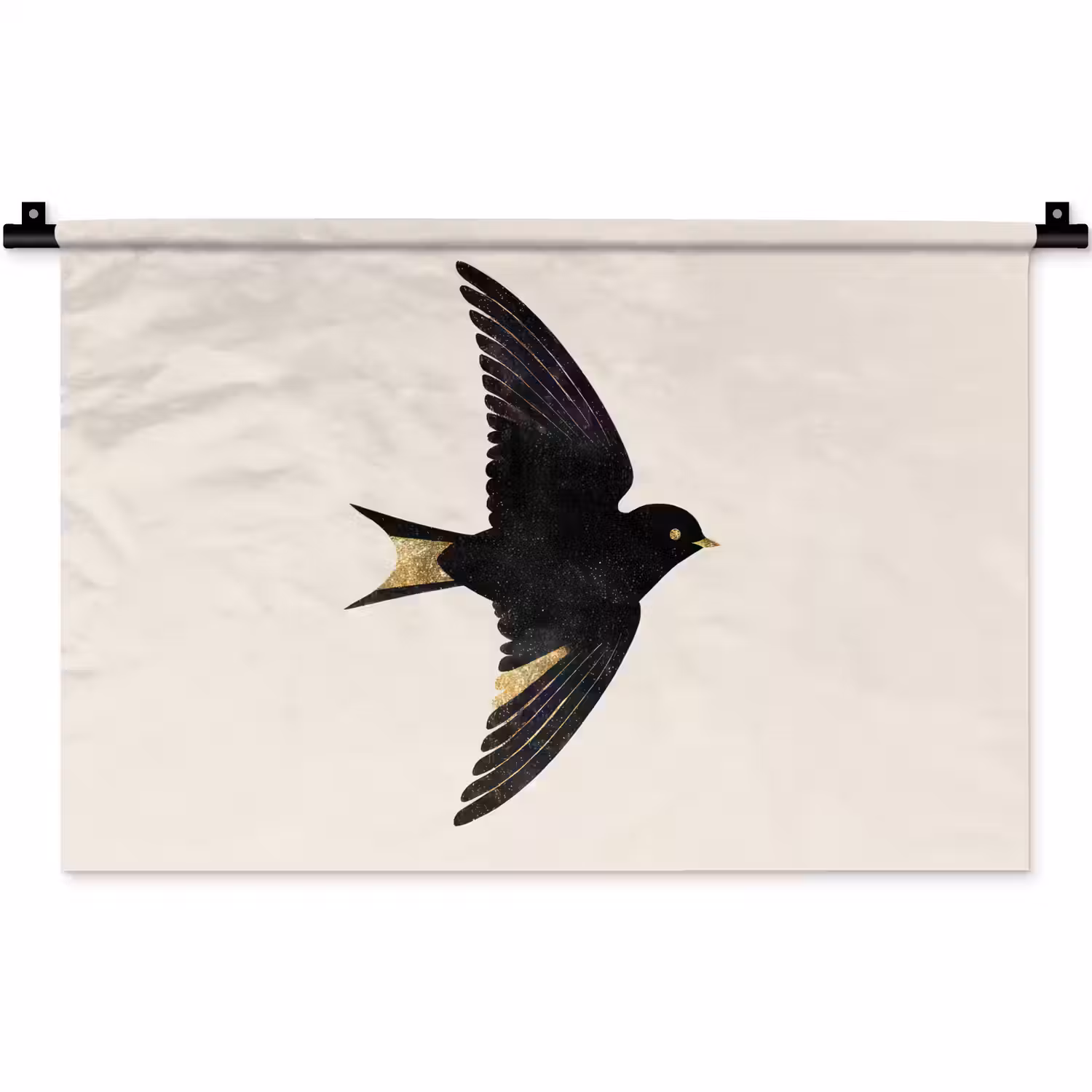 Zwarte zwaluw - Gouden accenten - Lichte achtergrond Wandkleed katoen klein -zz3d