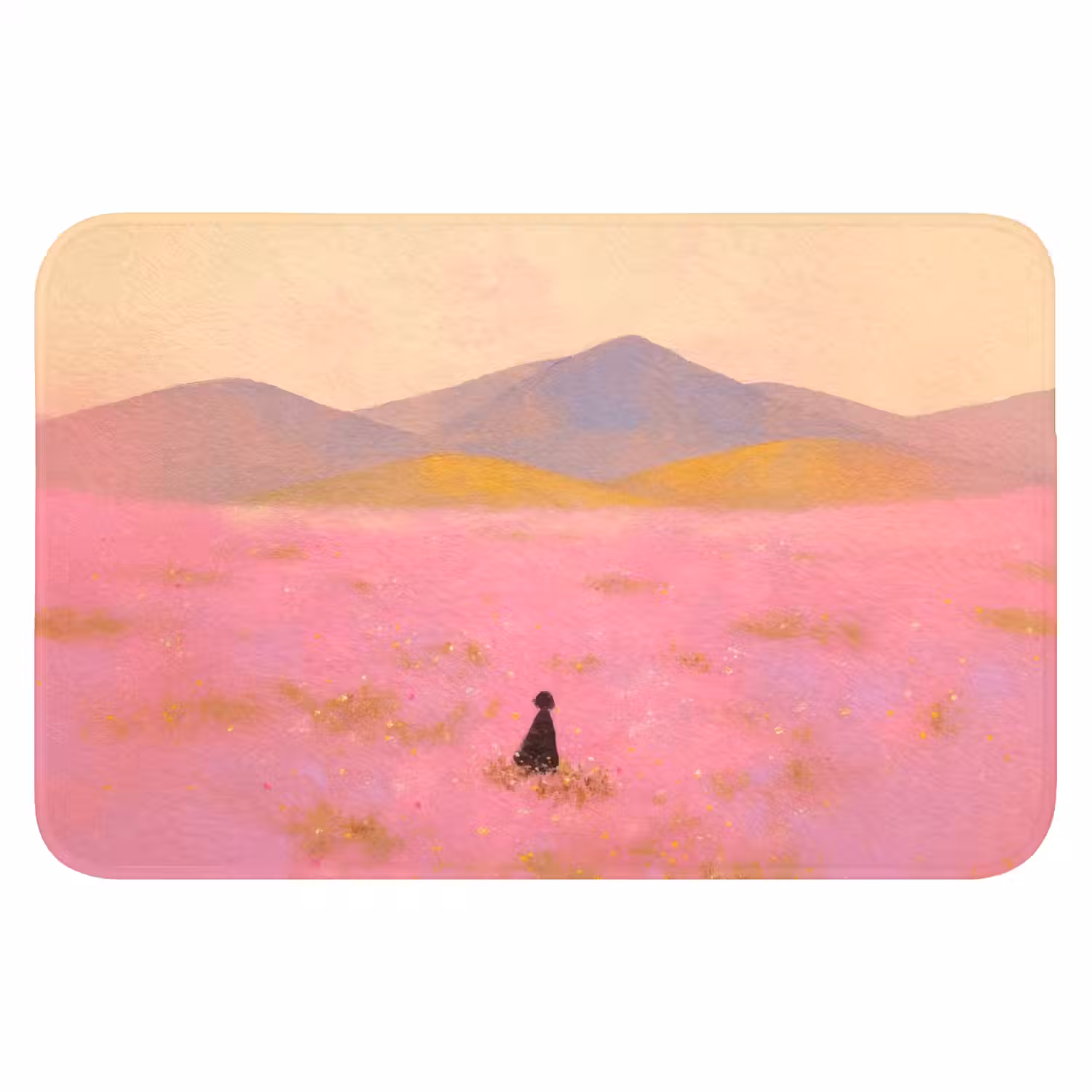 Bloemenweide - Heuvels - Silhouet - Roze WCmat klein -3d