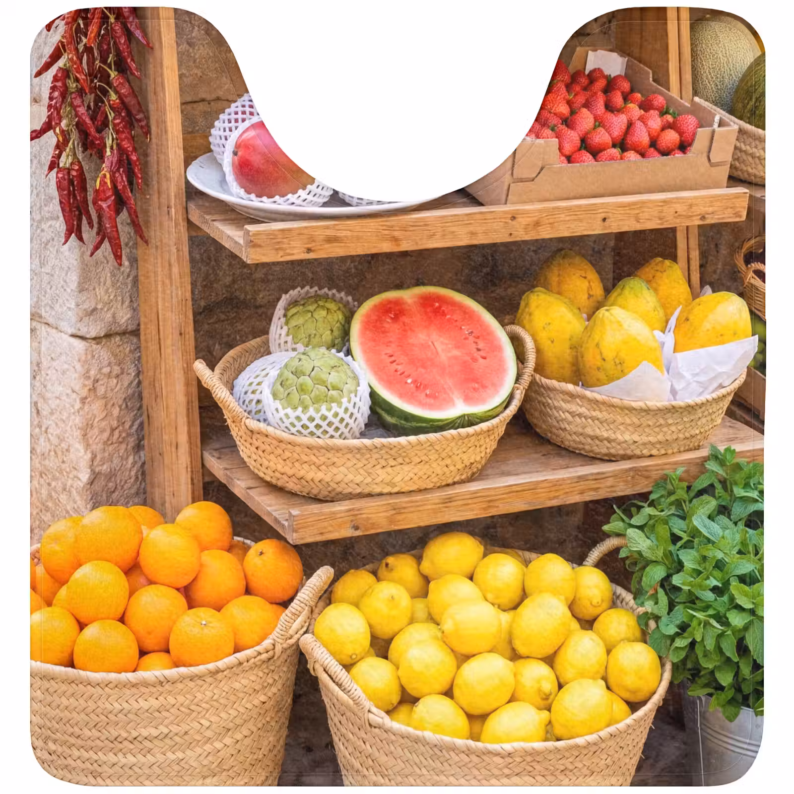 WC Mat - Fruit - Markt - Vers - Fruit - Markt - Vers WCmat U-uitsnede middel