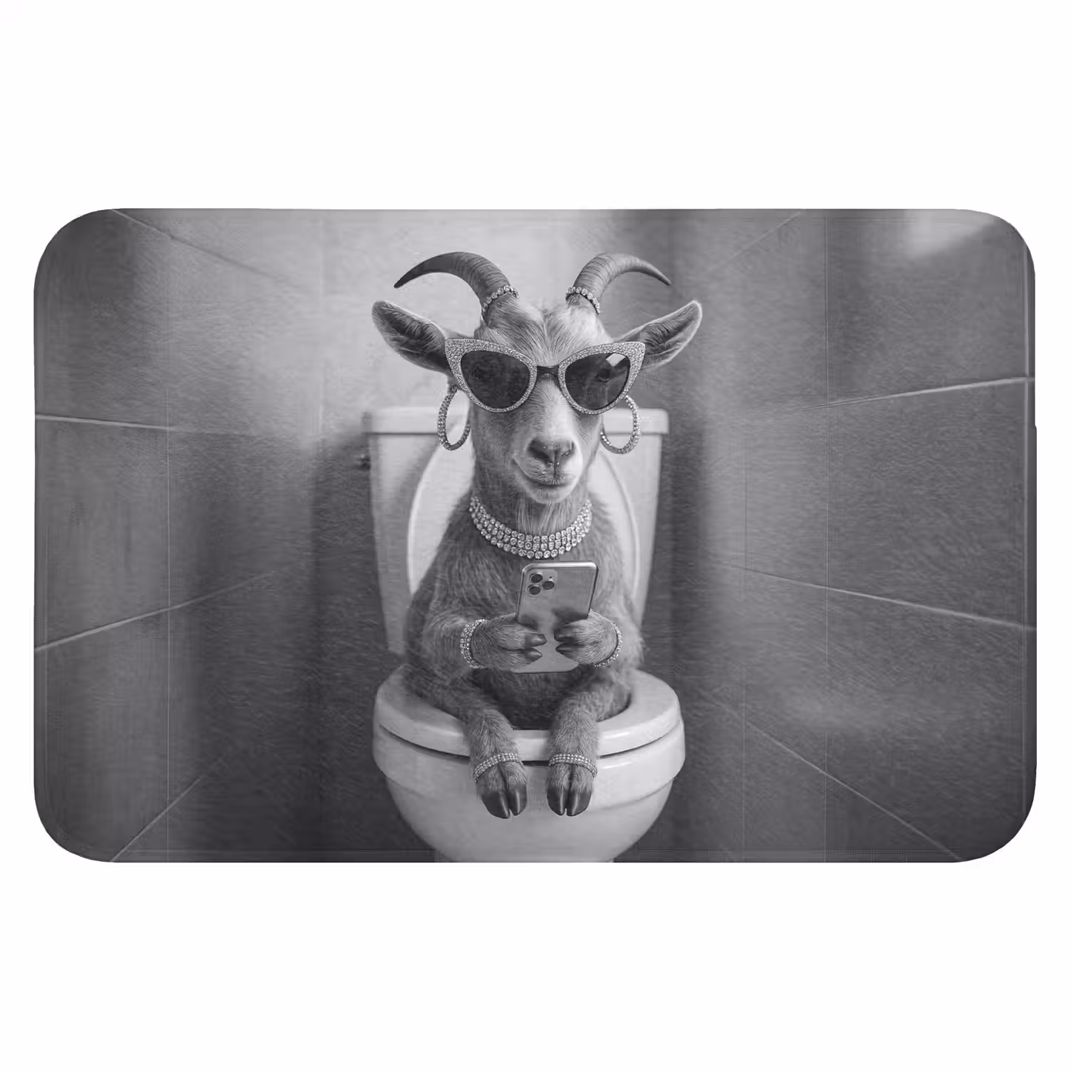 Geit - Telefoon - Toilet - Zwart - Wit WCmat klein -3d