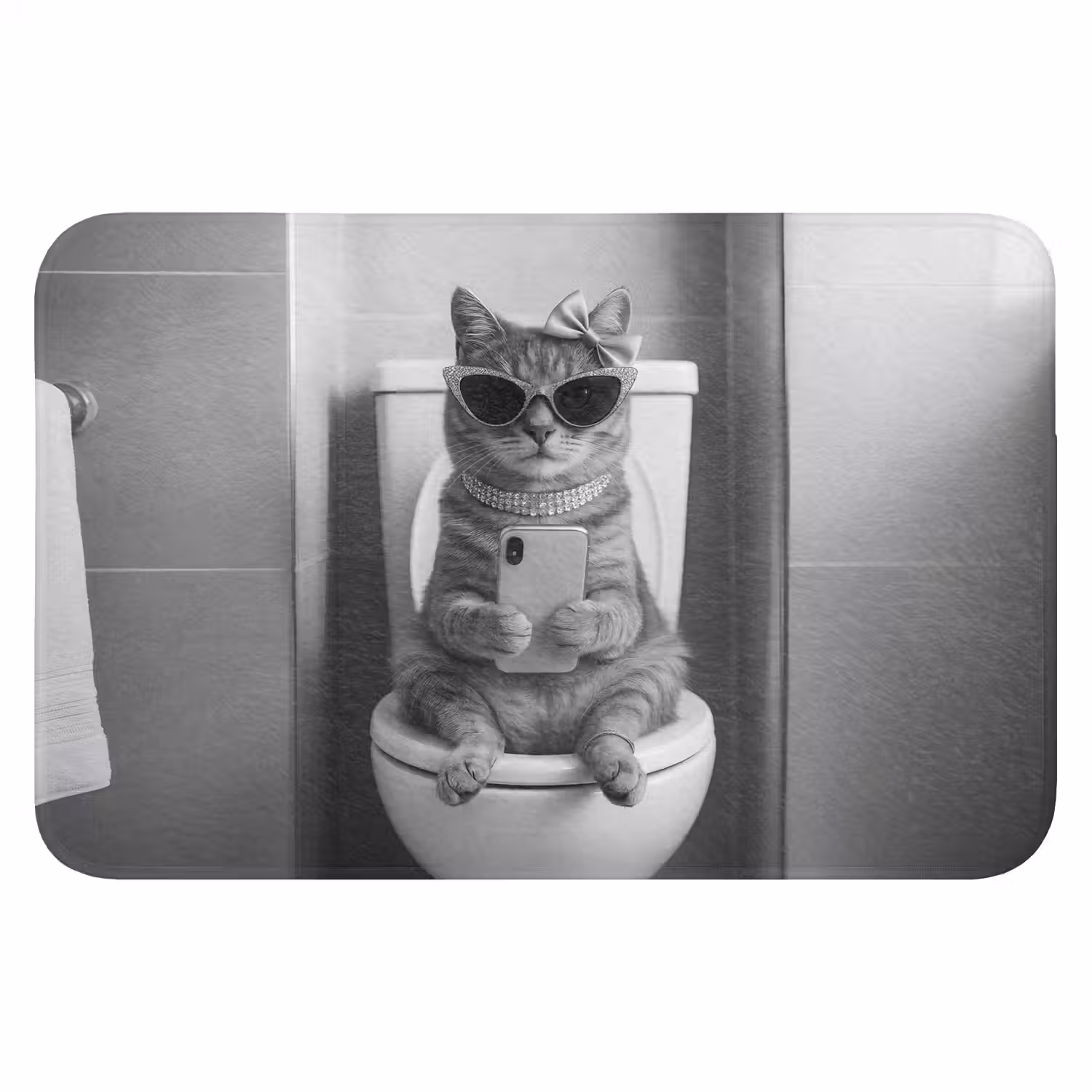 Kat - Telefoon - Toilet - Zwart - Wit WCmat klein -3d