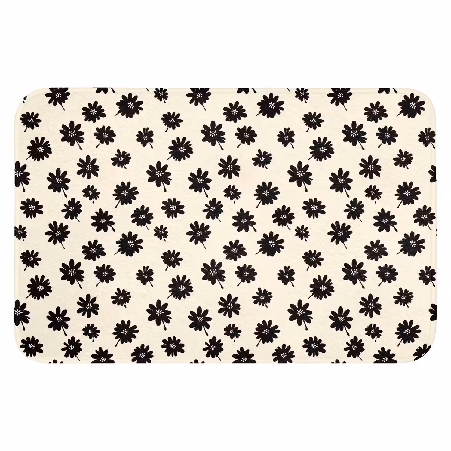 Madeliefjes - Grafisch - Zwart - Beige WCmat klein 1009 -3d