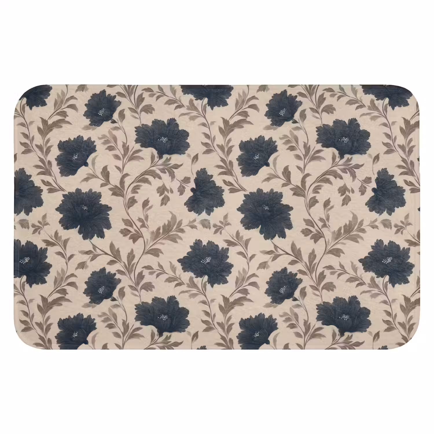 Motief - Bloemen - Zwart - Beige WCmat klein 1009 -3d