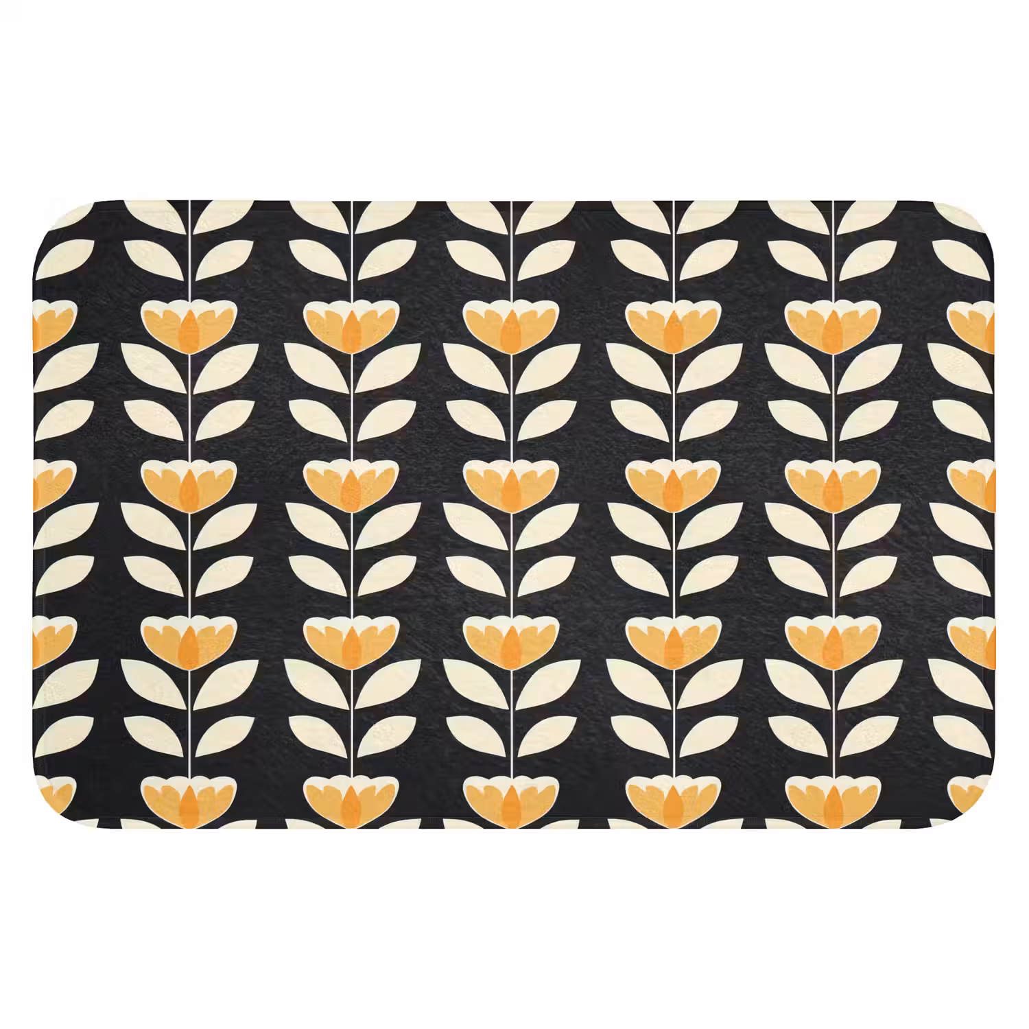 Retro - Bloem - Zwart - Okergeel WCmat klein 1009 -3d