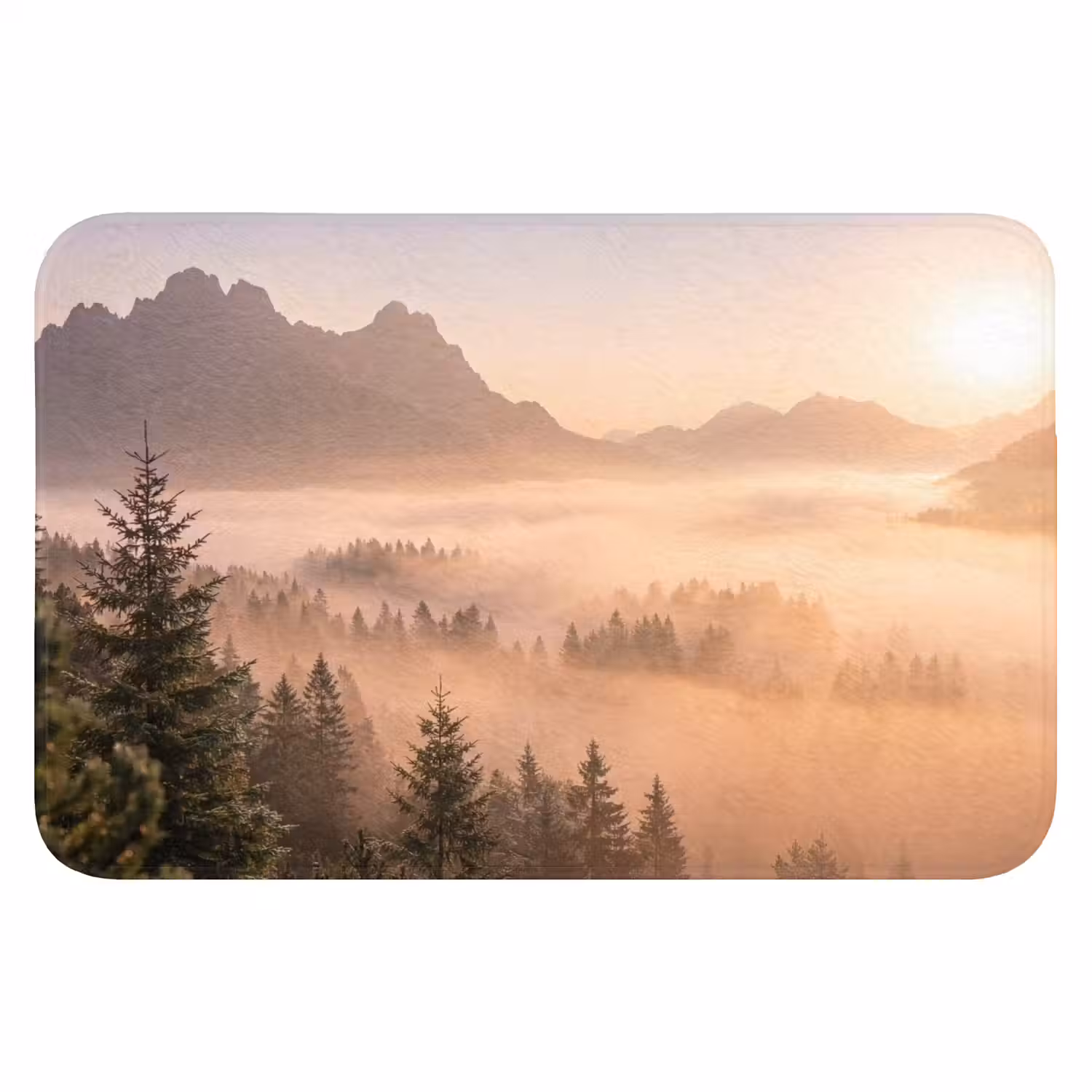 Zonlicht - Mist - Bergen - Bomen WCmat klein -3d