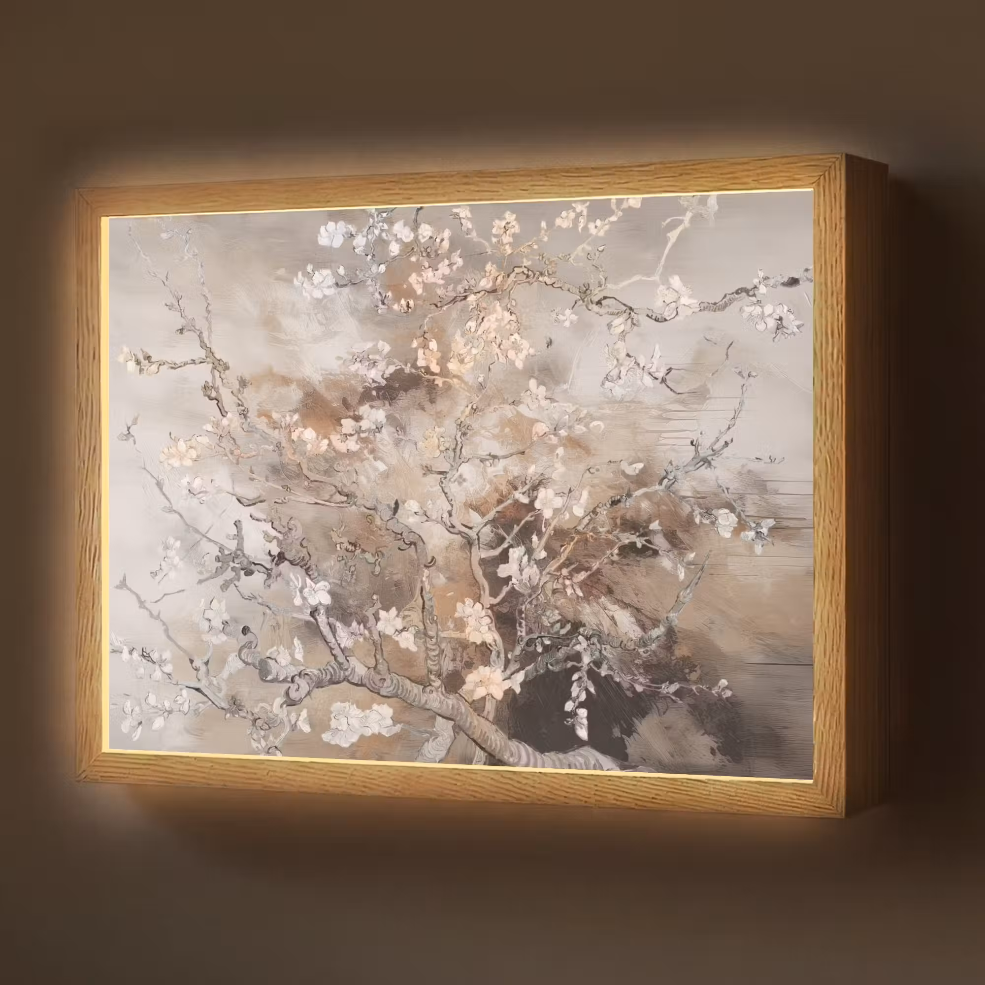 Lightbox - Wandlamp - Amandelbloesem - Kunst - Van Gogh - Beige - Abstract