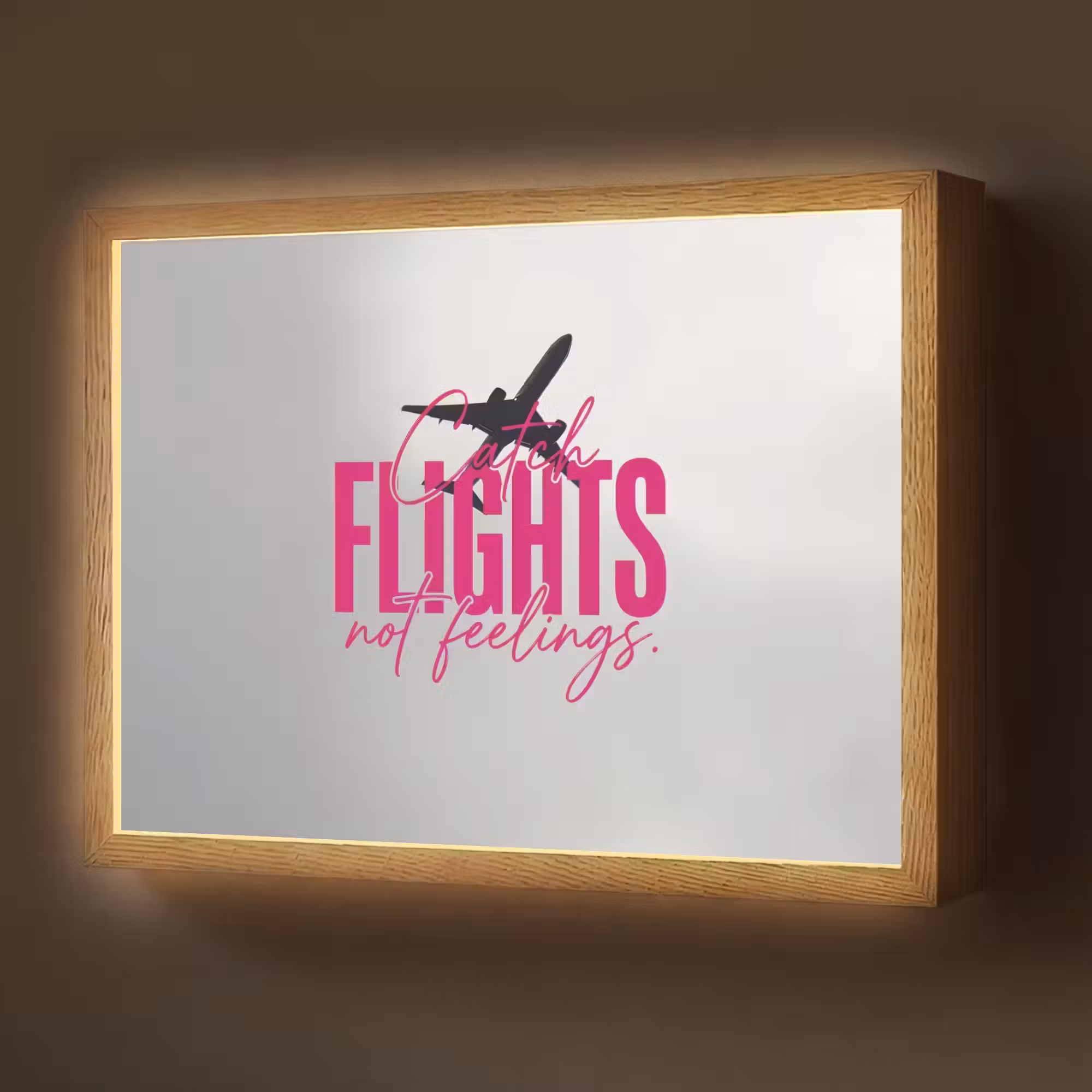 Lightbox - Wandlamp - Catch flights not feelings - Vliegtuig - Roze
