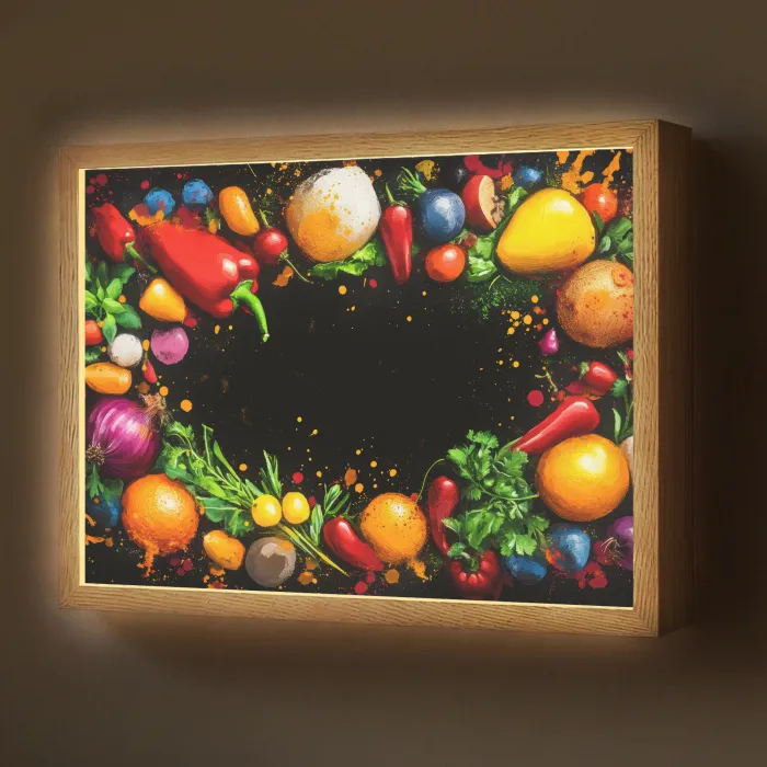 Groente - Graffiti - Kleurrijk - Koken - Abstract Light Box met batterij (Wandlamp) middel -z3d_website