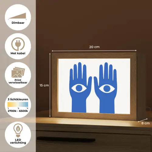 Handen - Twee - Ogen - Blauw Light Box met kabel (Wandlamp) klein -USP_websiteoverzichtNL