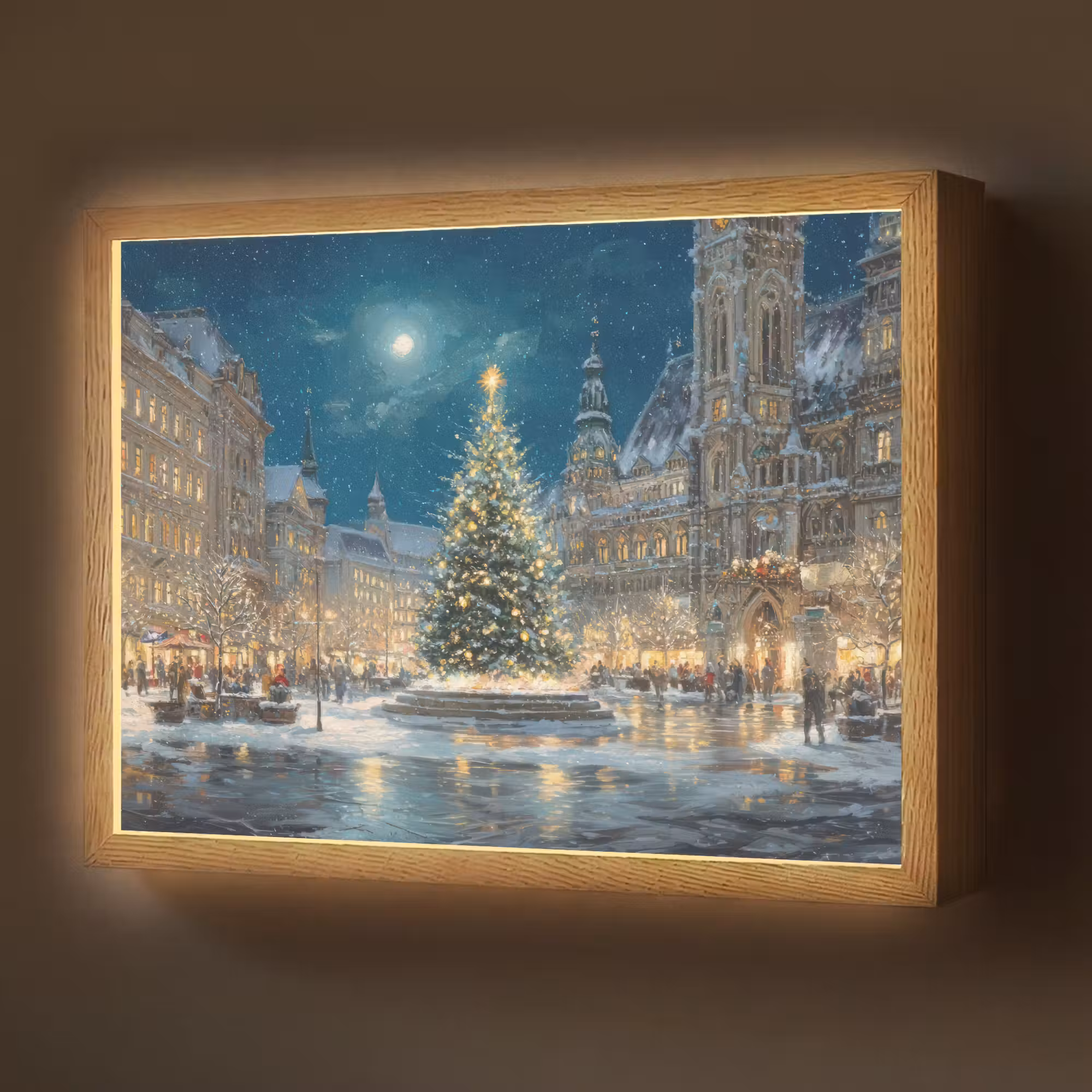 Lightbox - Wandlamp - Kerstnacht - Stadsplein - Meerkleurig