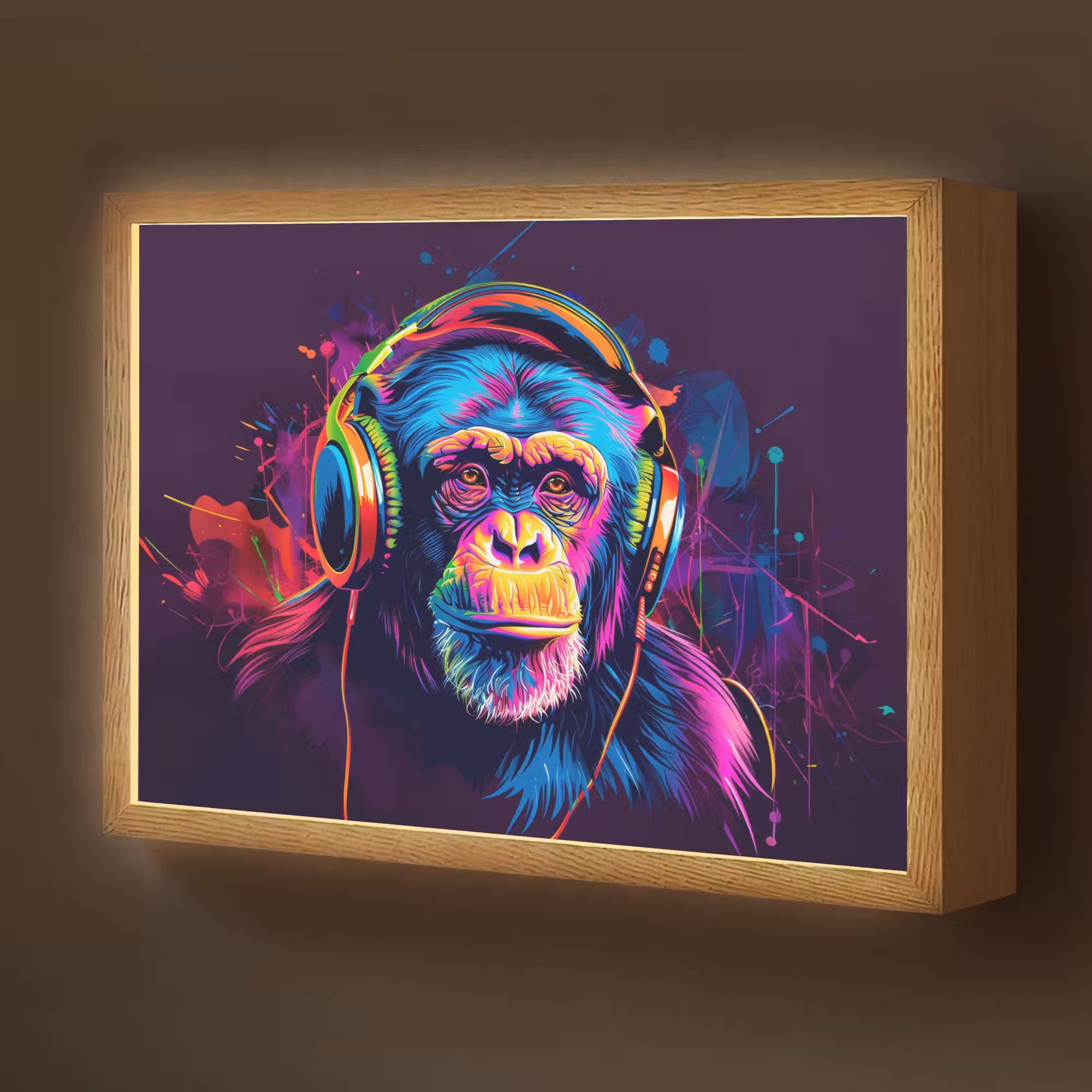 Lightbox - Wandlamp kinderkamer - Aap - Koptelefoon - Muziek - Kleurrijk