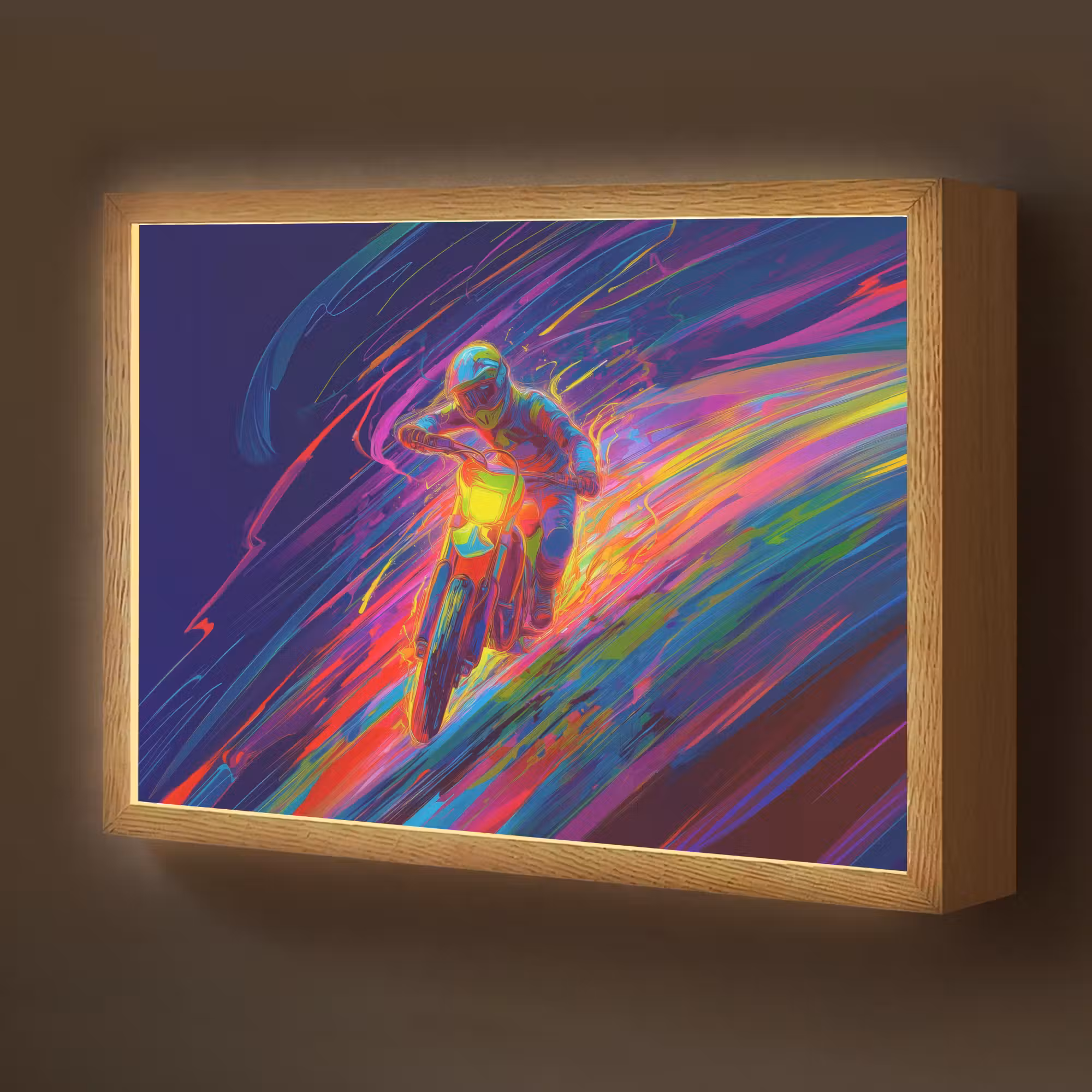 Lightbox - Wandlamp kinderkamer - Crossmotor - Neonkleuren - Lijnen - Helm