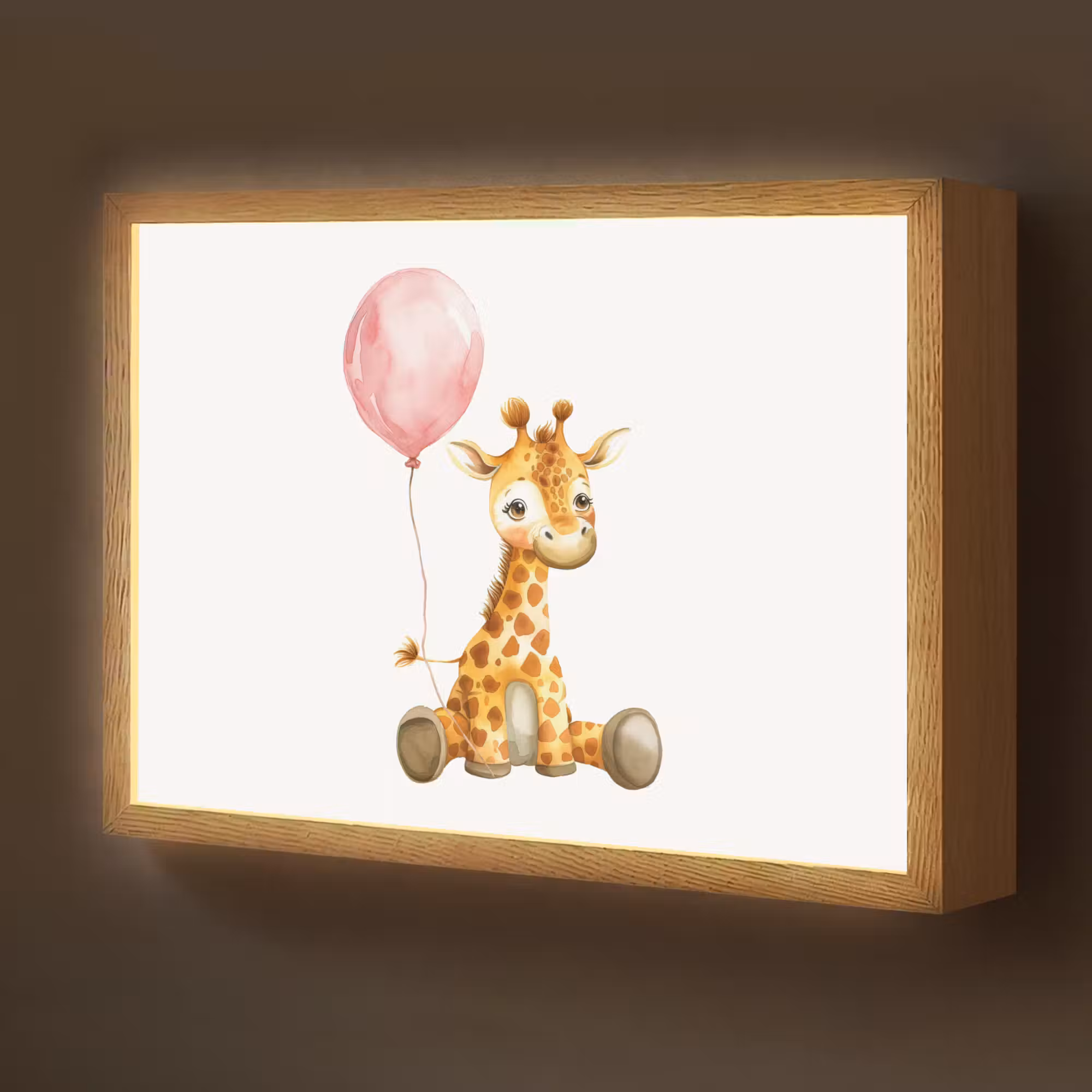 Lightbox - Wandlamp kinderkamer - Giraf - Baby - Dieren - Roze ballon