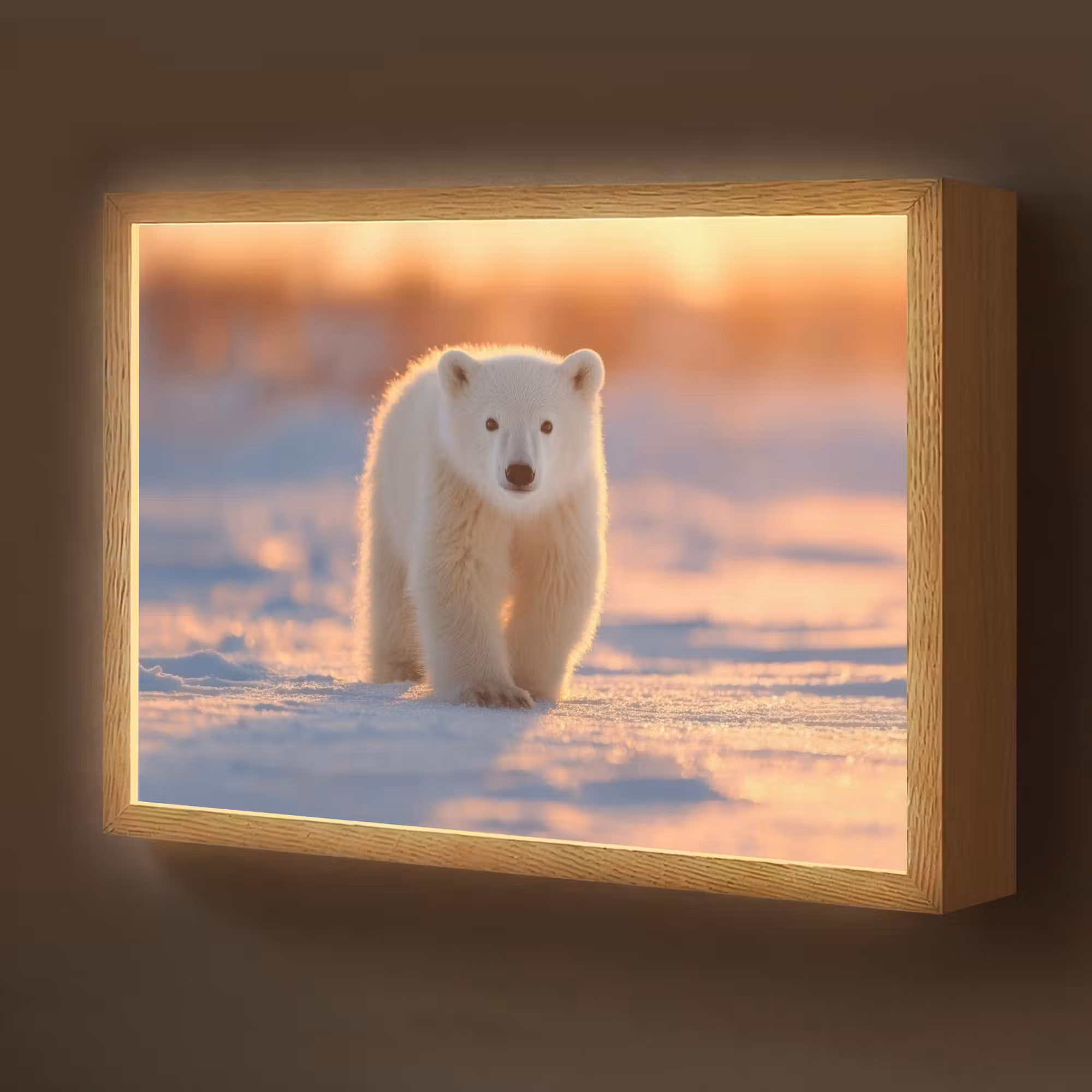 Lightbox - Wandlamp kinderkamer - Ijsbeer - Sneeuw - Zonsopgang