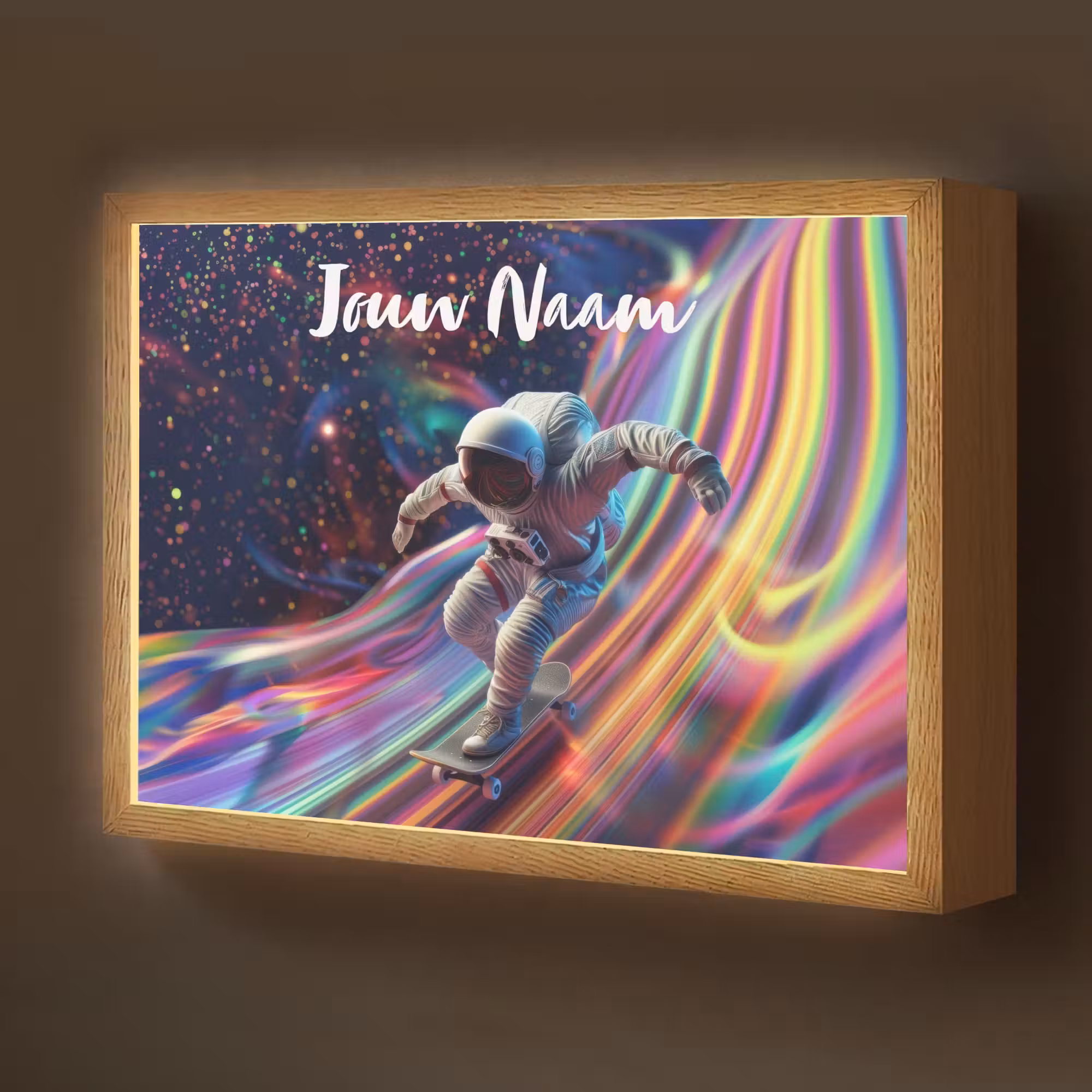 Lightbox - Wandlamp kinderkamer met naam - Astronaut - Ruimte - Skateboard - Kleurrijk
