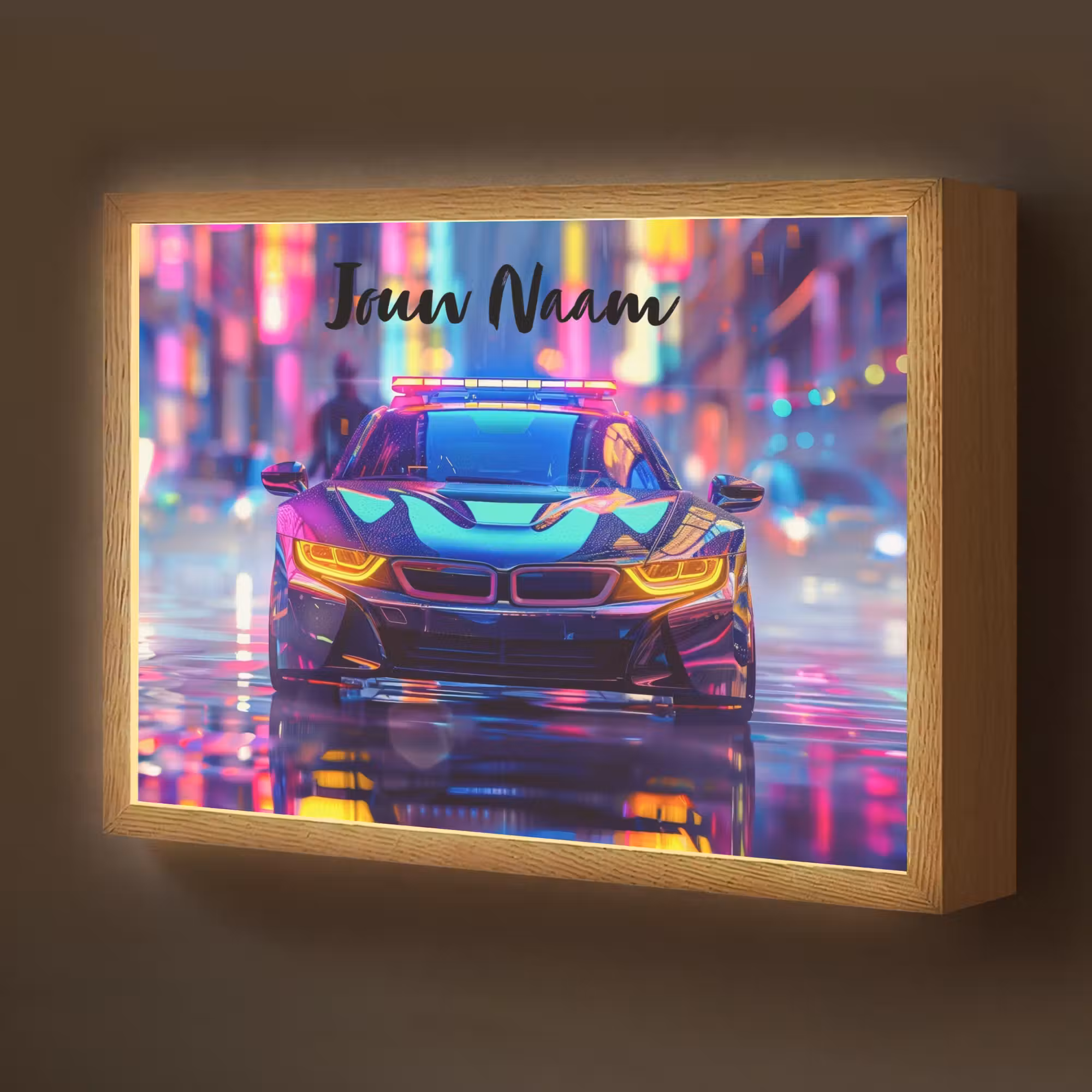 Lightbox - Wandlamp kinderkamer met naam - Auto - Politie - Stad - Jongens - Kleurrijk