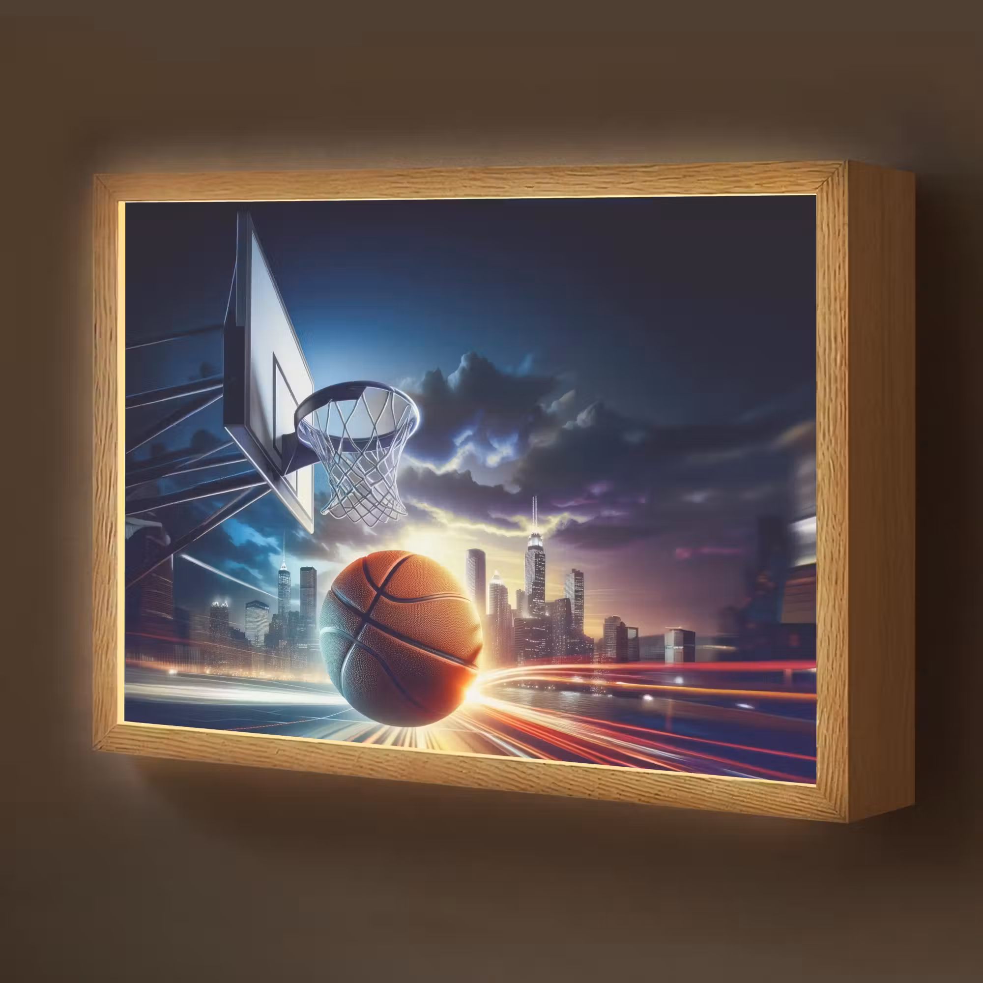 Lightbox - Wandlamp kinderkamer met naam - Basketbal - Sport  - Basket - Stad