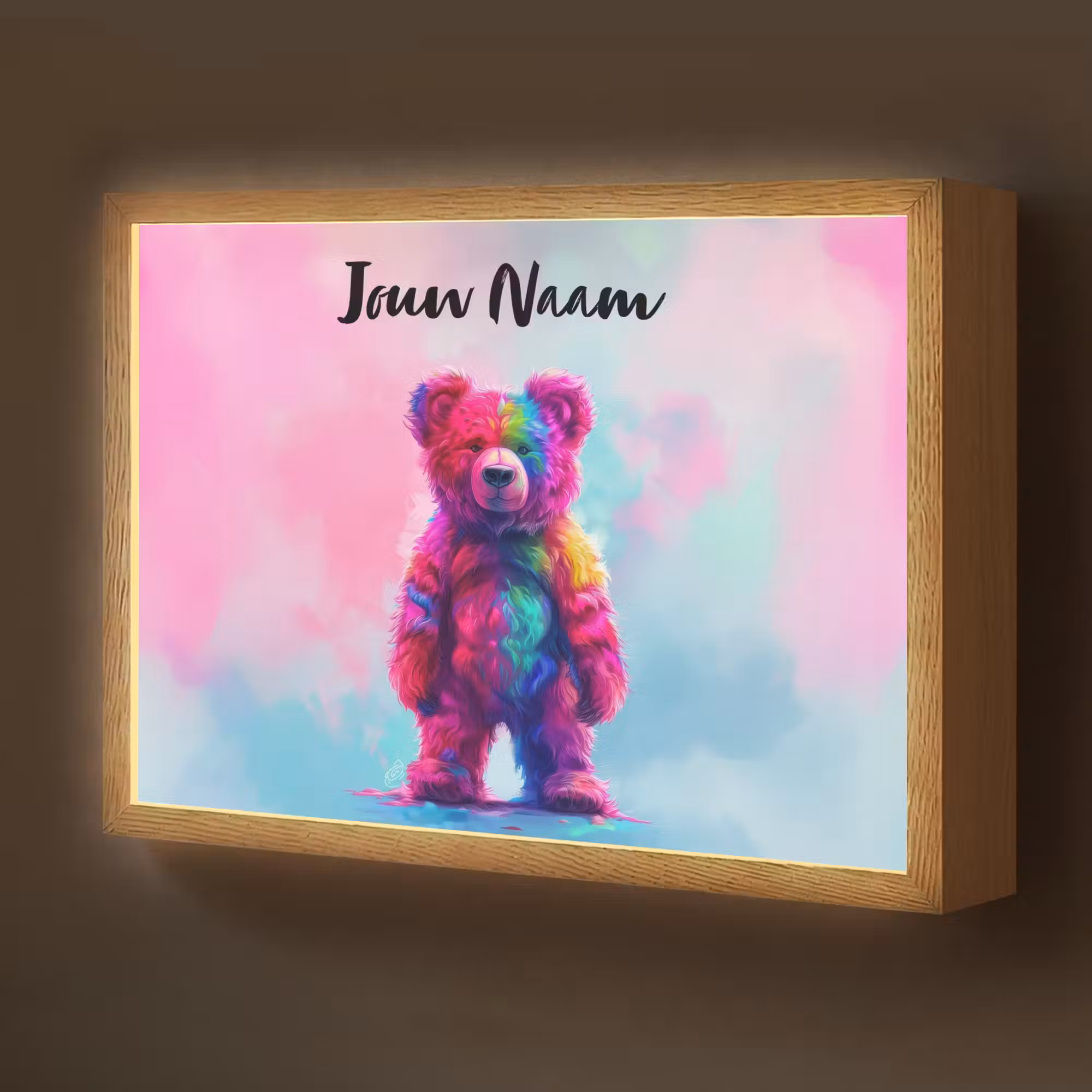Lightbox - Wandlamp kinderkamer met naam - Beer - Kleurrijk - Dier