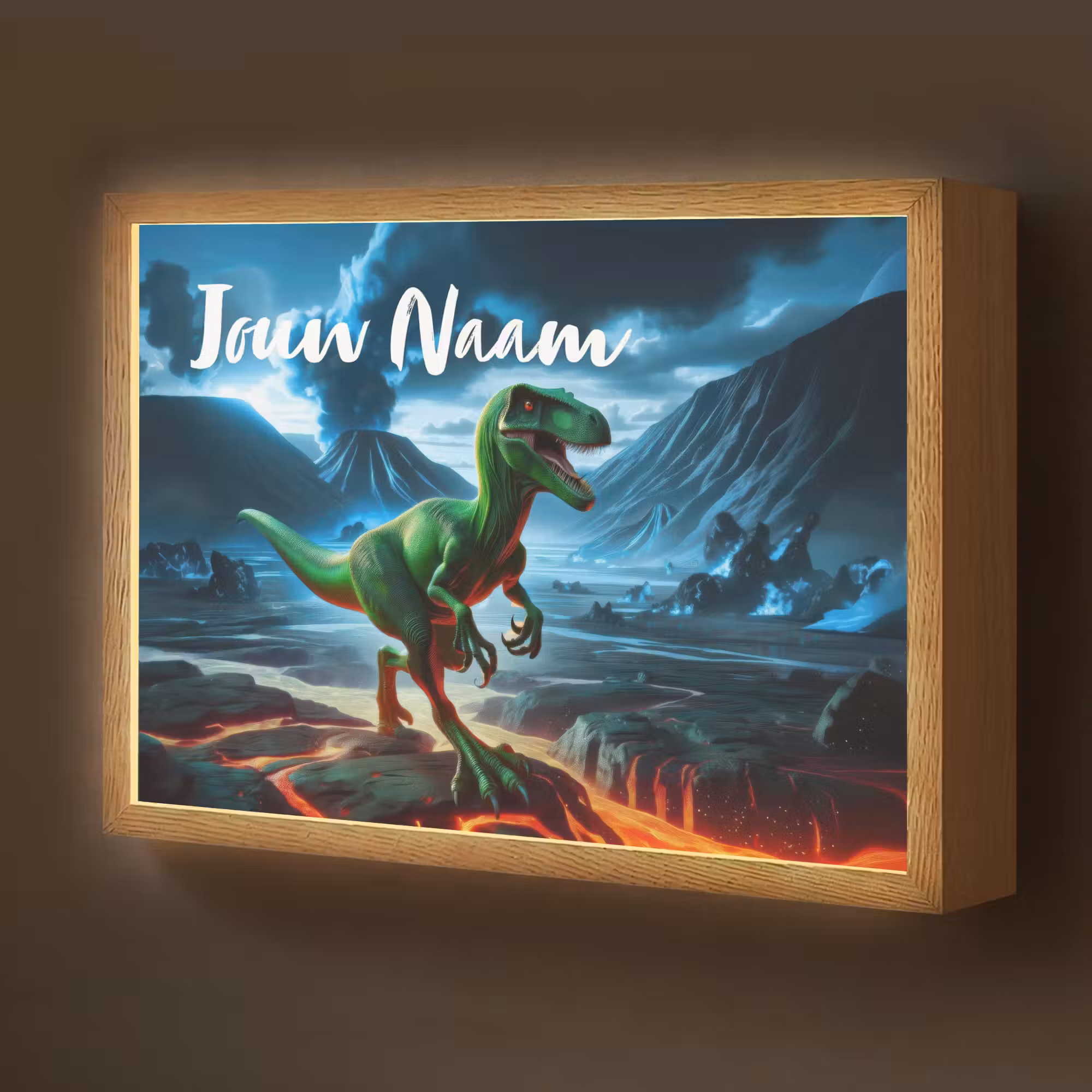 Lightbox - Wandlamp kinderkamer met naam - Dino - Lava - Groen - Jongens