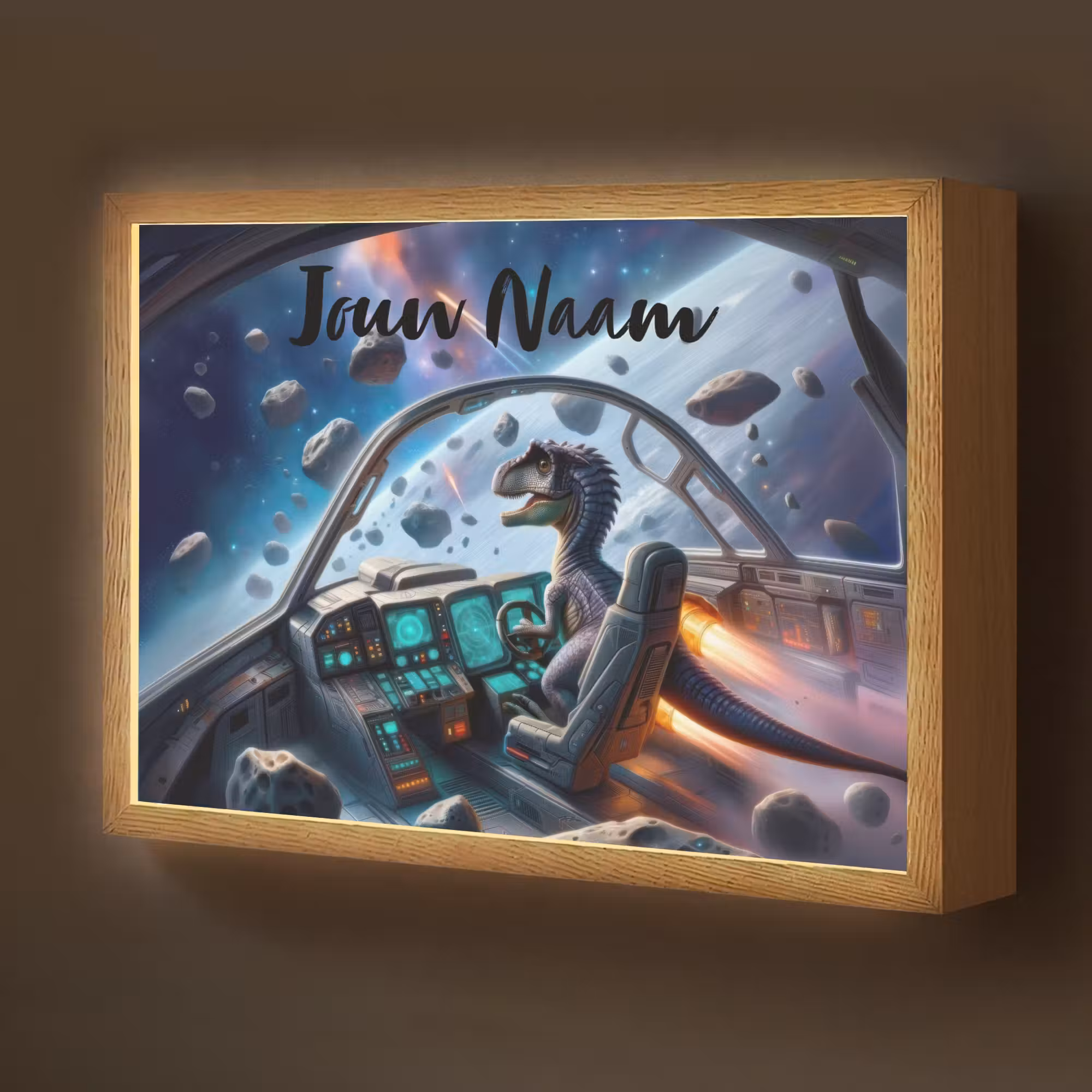 Lightbox - Wandlamp kinderkamer met naam - Dino - Ruimte - Jongens