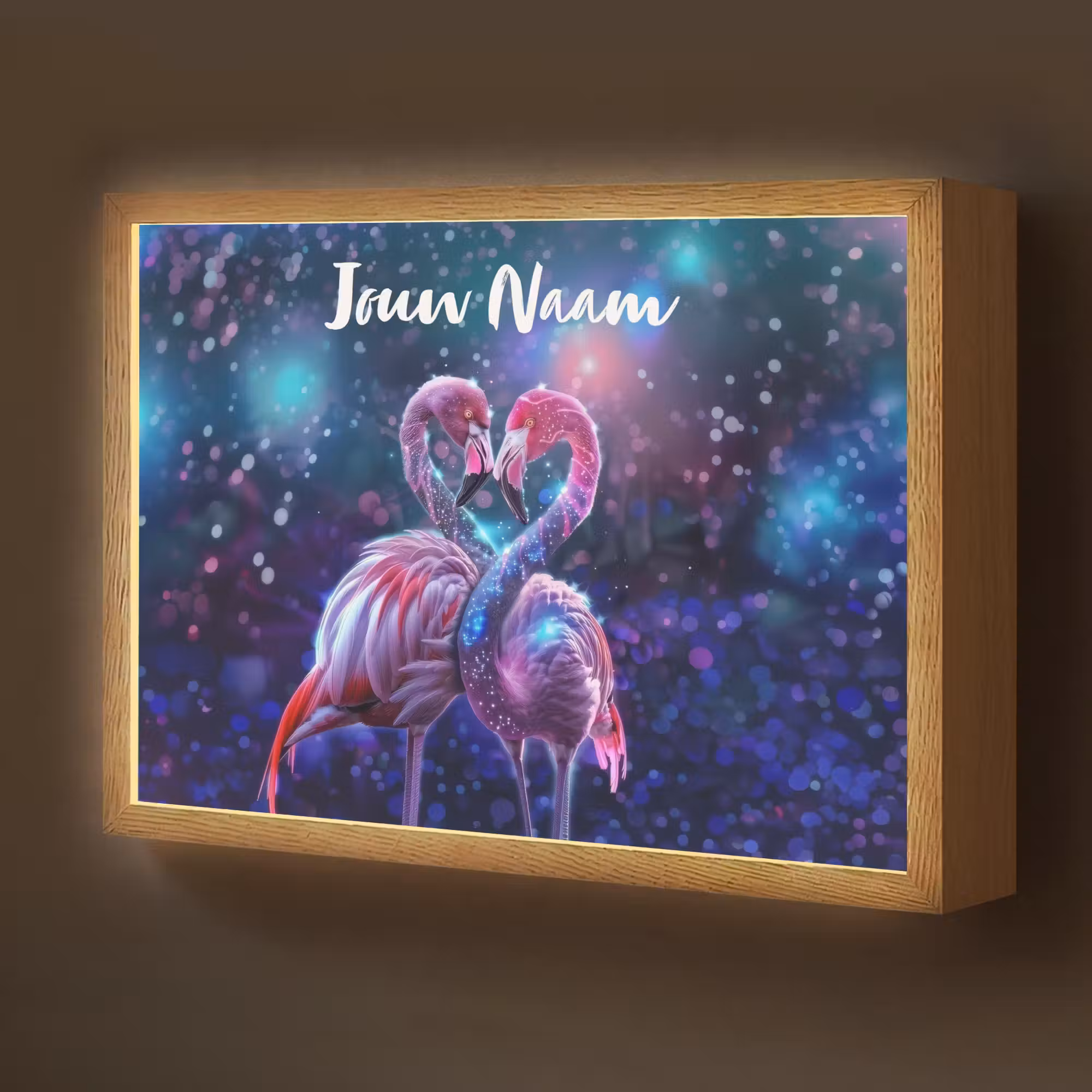 Lightbox - Wandlamp kinderkamer met naam - Flamingo's - Dieren - Ruimte - Galaxy
