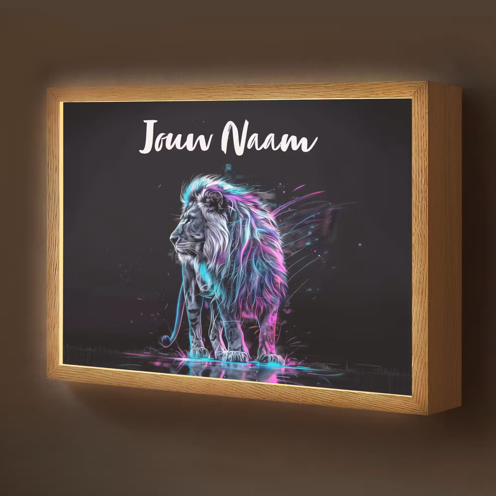 Lightbox - Wandlamp kinderkamer met naam - Leeuw - Kleuren - Zwart - Dieren