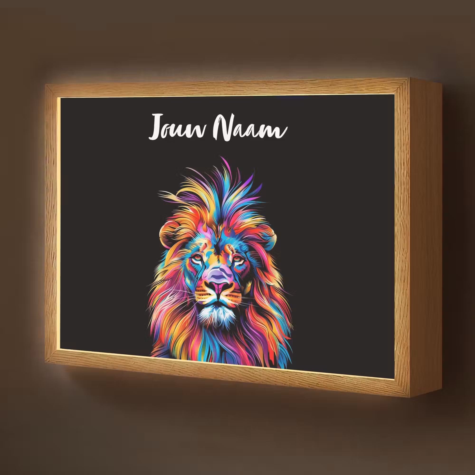 Lightbox - Wandlamp kinderkamer met naam - Leeuwen - Kleurrijk - Zwart - Dieren