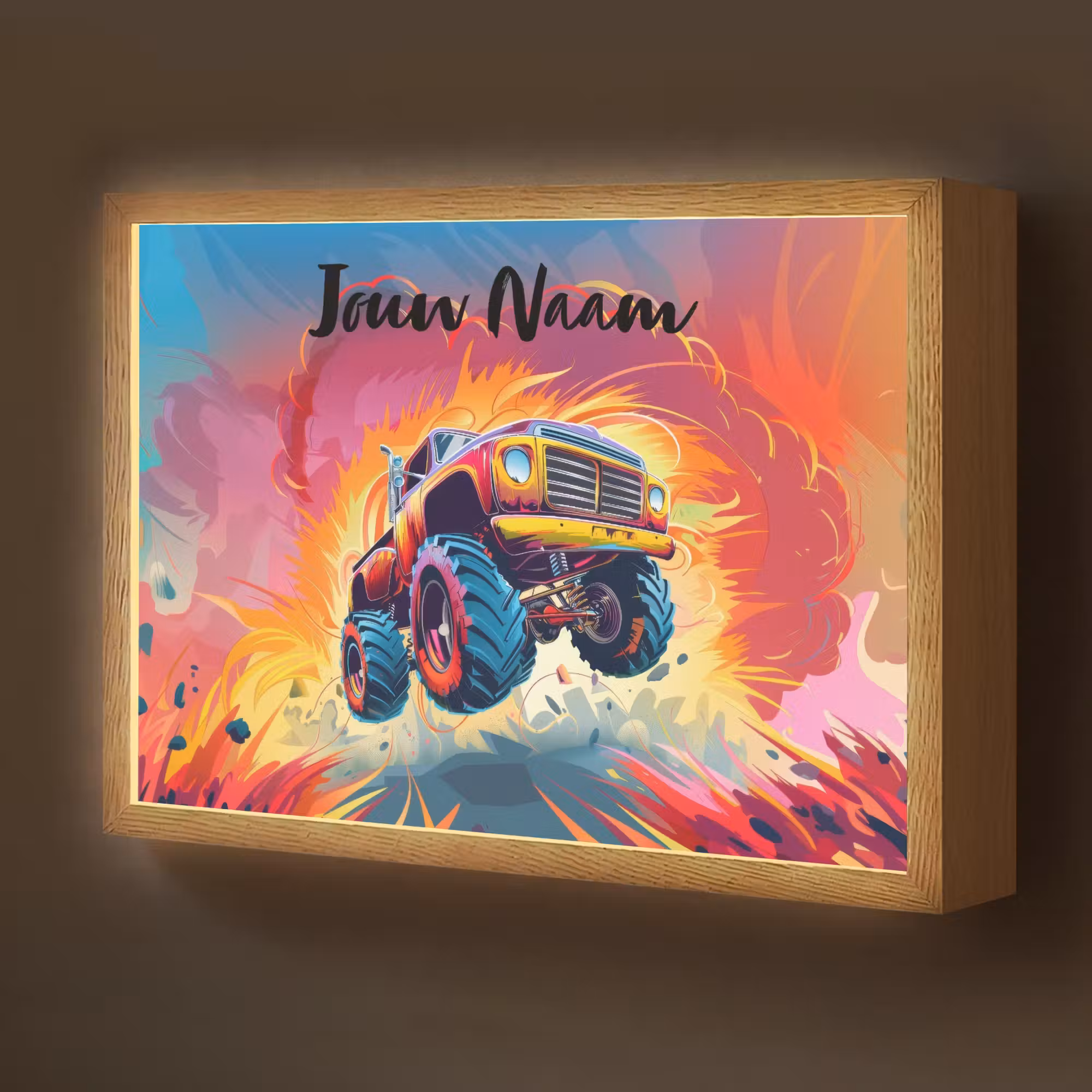 Lightbox - Wandlamp kinderkamer met naam - Monstertruck - Auto - Jongens - Kleurrijk