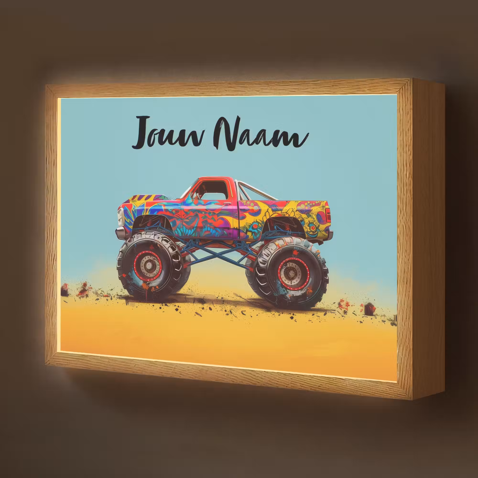 Lightbox - Wandlamp kinderkamer met naam - Monstertruck - Graffiti - Jongens - Auto