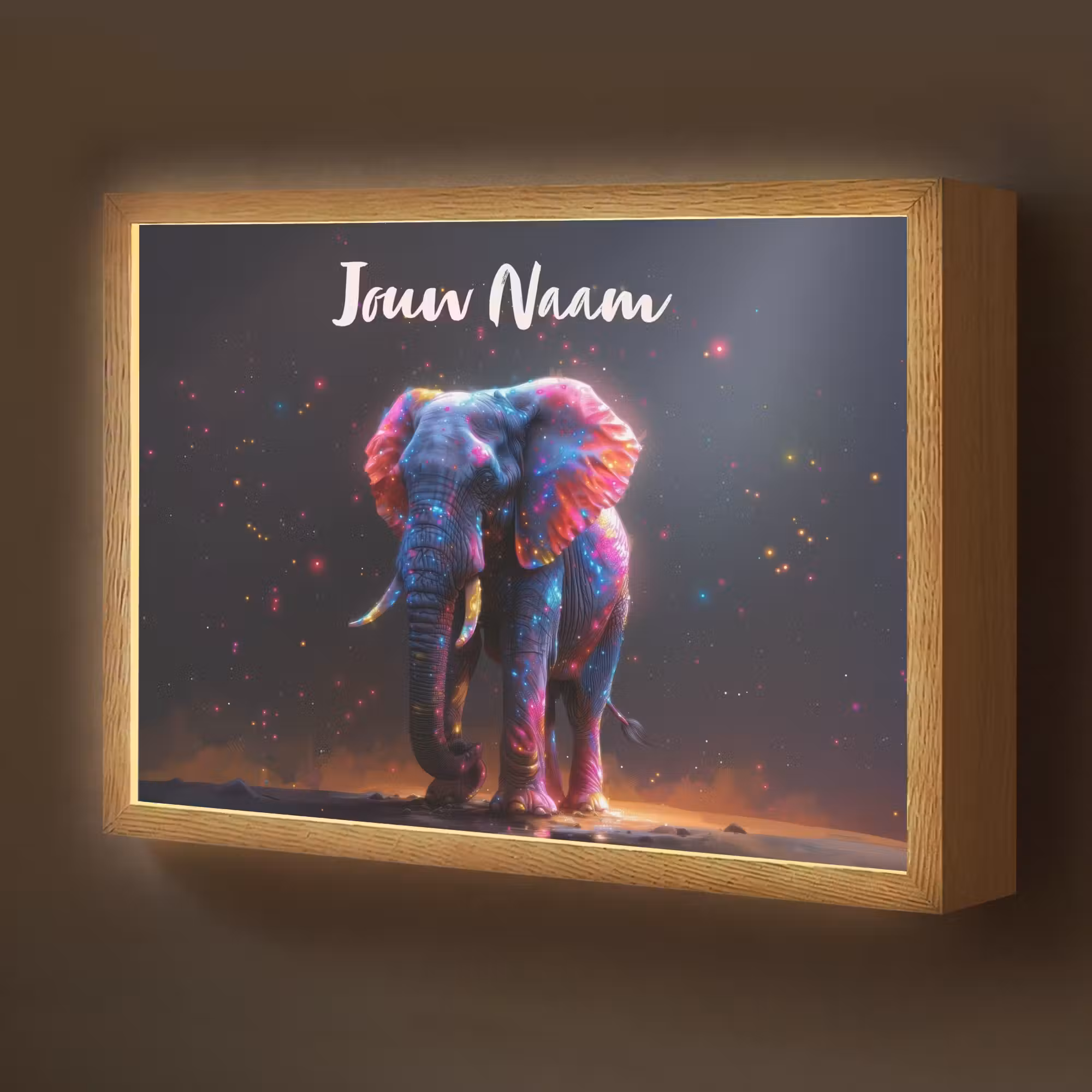 Lightbox - Wandlamp kinderkamer met naam - Olifant - Kleuren - Sterren - Dier