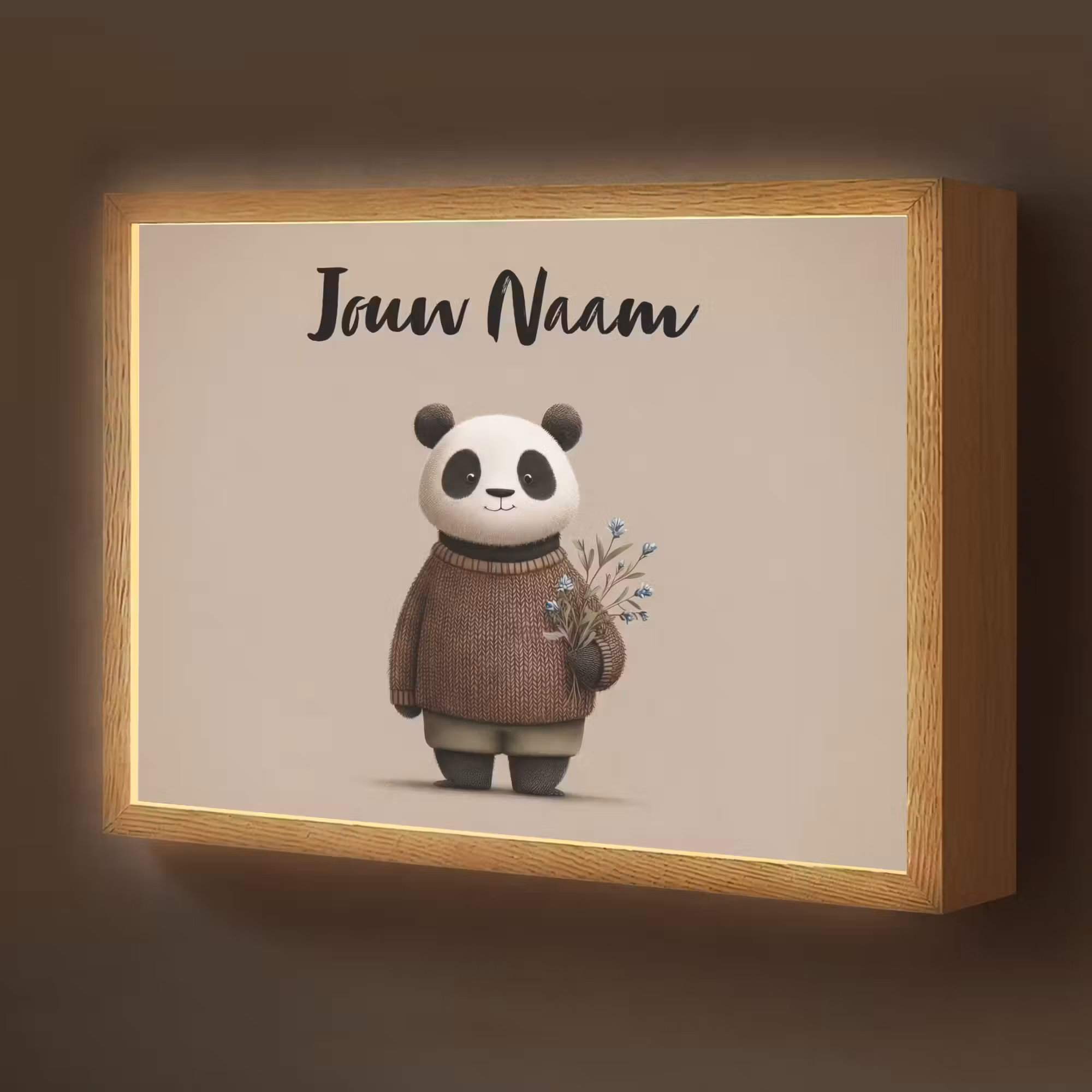Lightbox - Wandlamp kinderkamer met naam - Panda - Blauwe bloemen - Zachtheid
