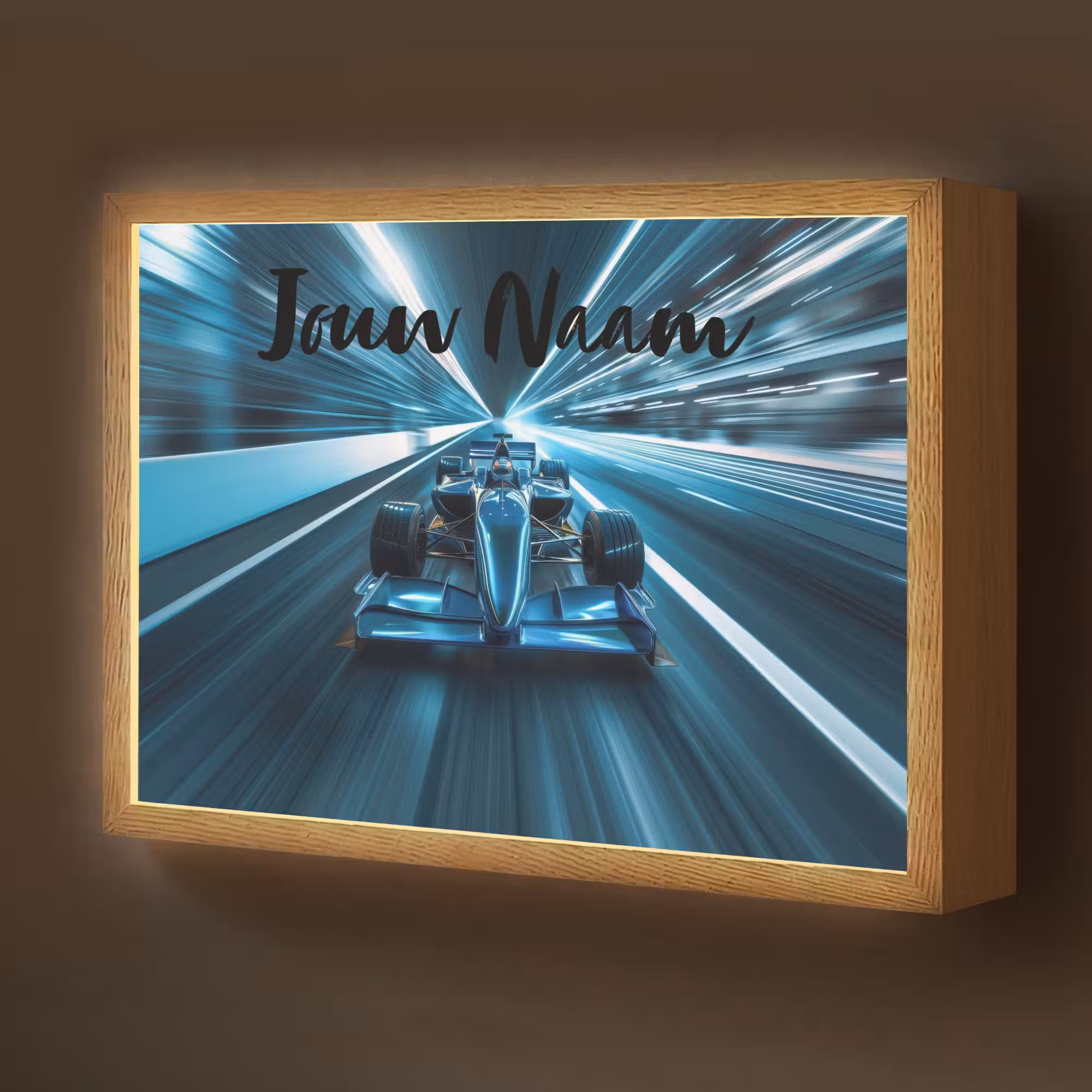 Lightbox - Wandlamp kinderkamer met naam - Race - Auto - Formule 1 - Jongens - Blauw