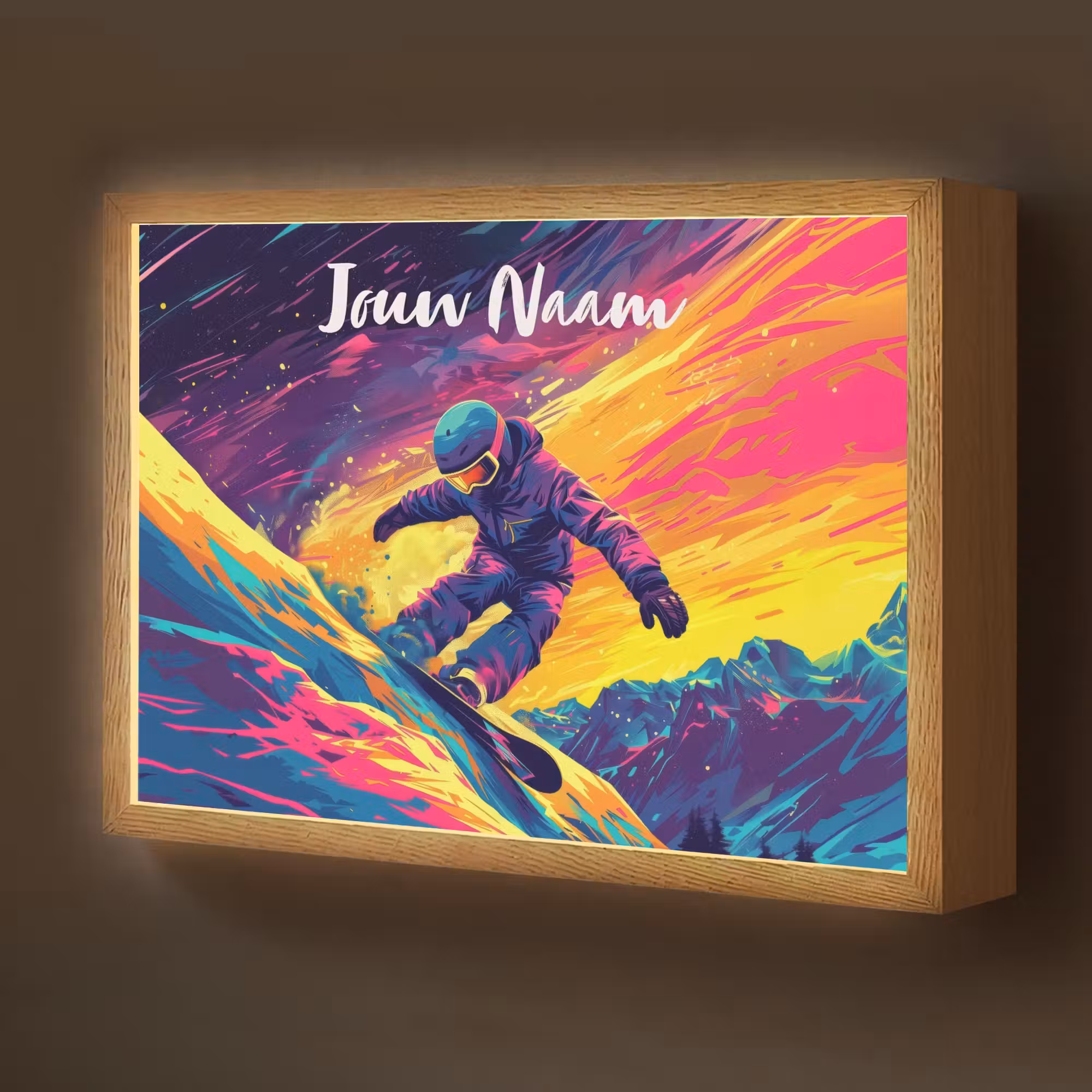 Lightbox - Wandlamp kinderkamer met naam - Snowboarden - Sneeuw - Kleurrijk