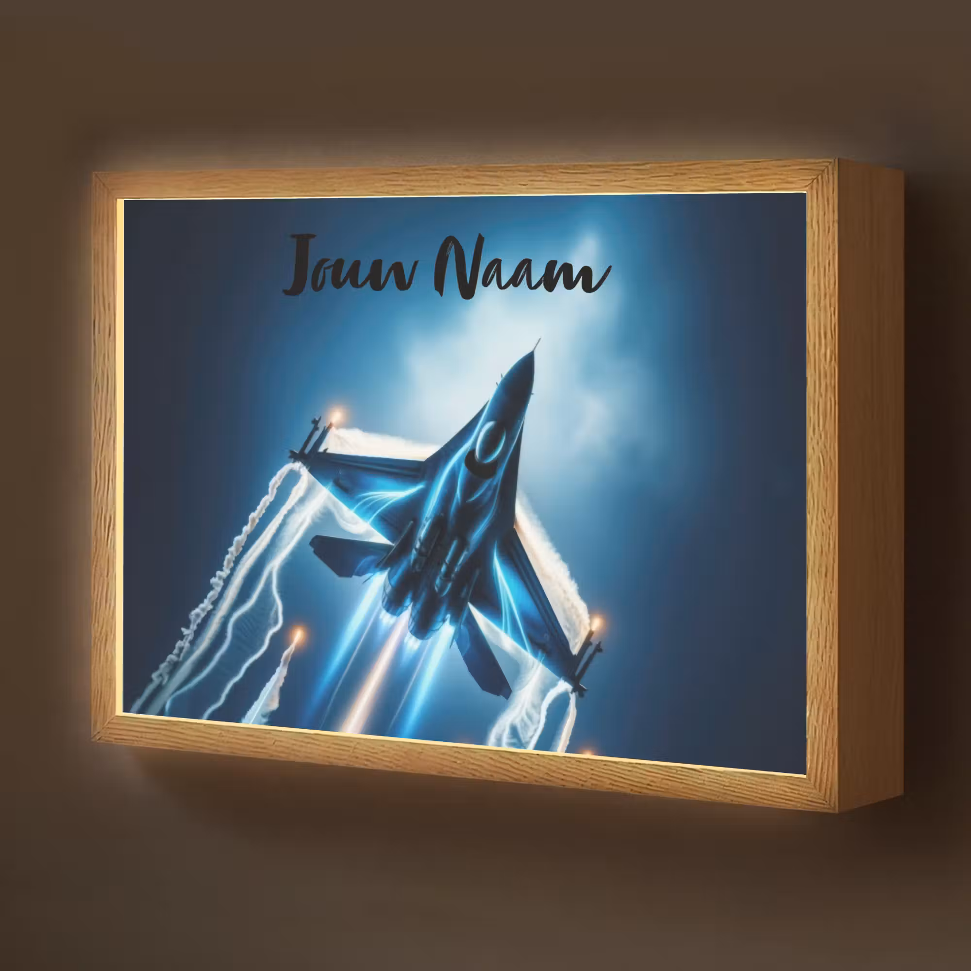 Lightbox - Wandlamp kinderkamer met naam - Straaljager - Blauw - Jongens