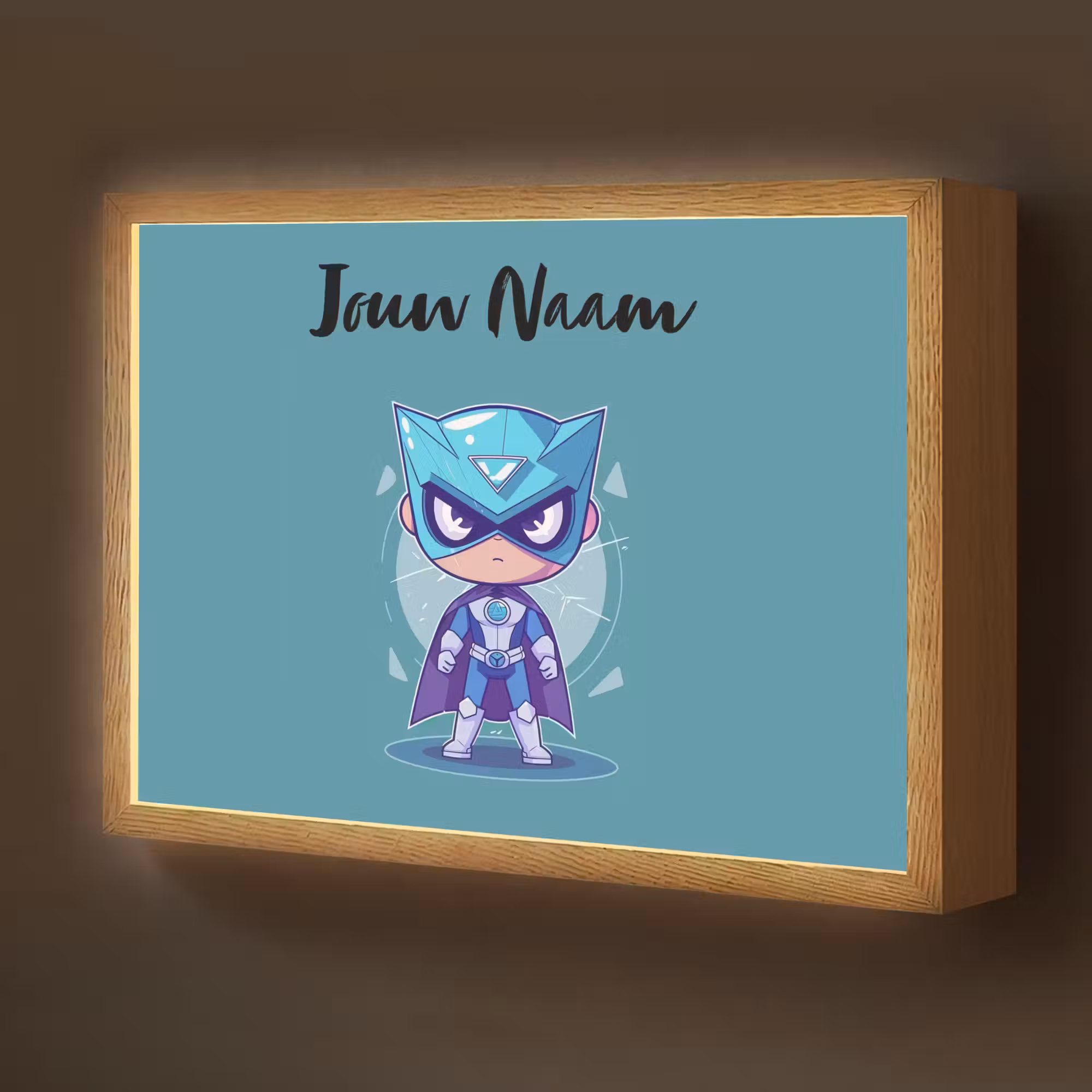 Lightbox - Wandlamp kinderkamer met naam - Superheld - Blauw - Jongens