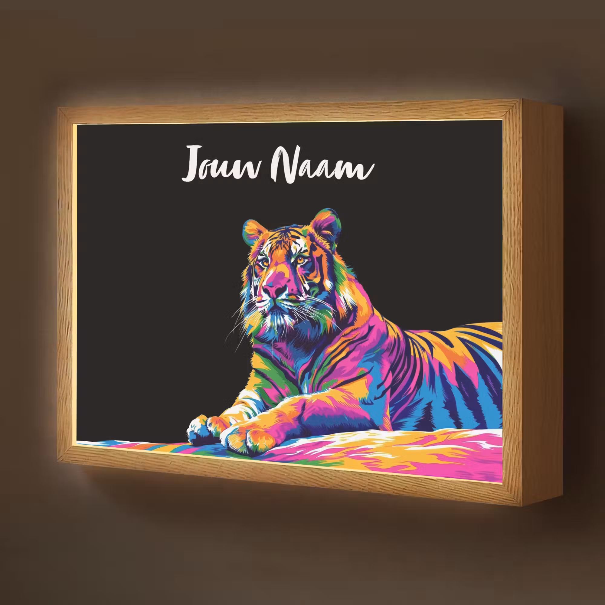 Lightbox - Wandlamp kinderkamer met naam - Tijger - Kleurrijk - Dieren - Zwart - Neon