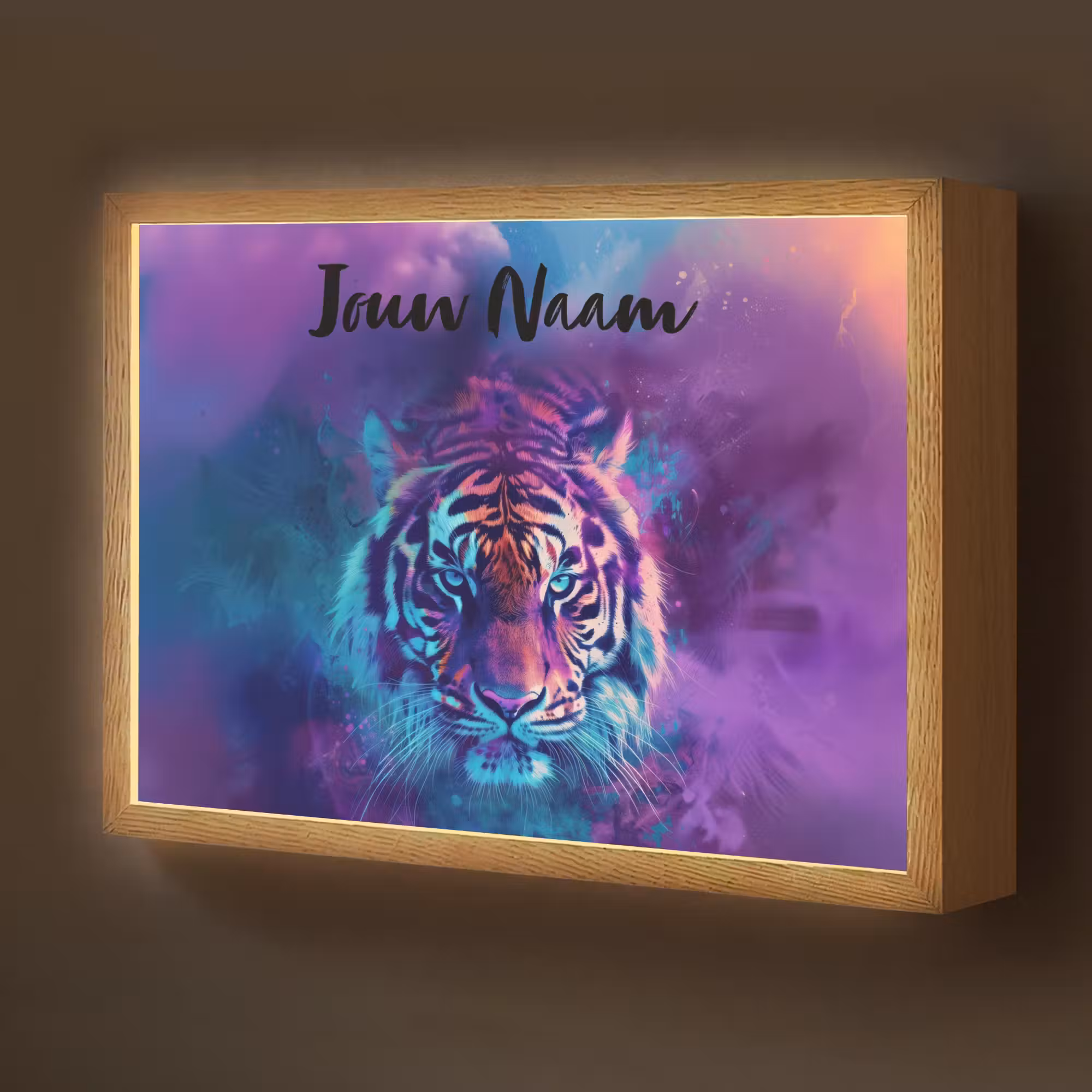 Lightbox - Wandlamp kinderkamer met naam - Tijger - Kleurrijk - Rook - Dieren