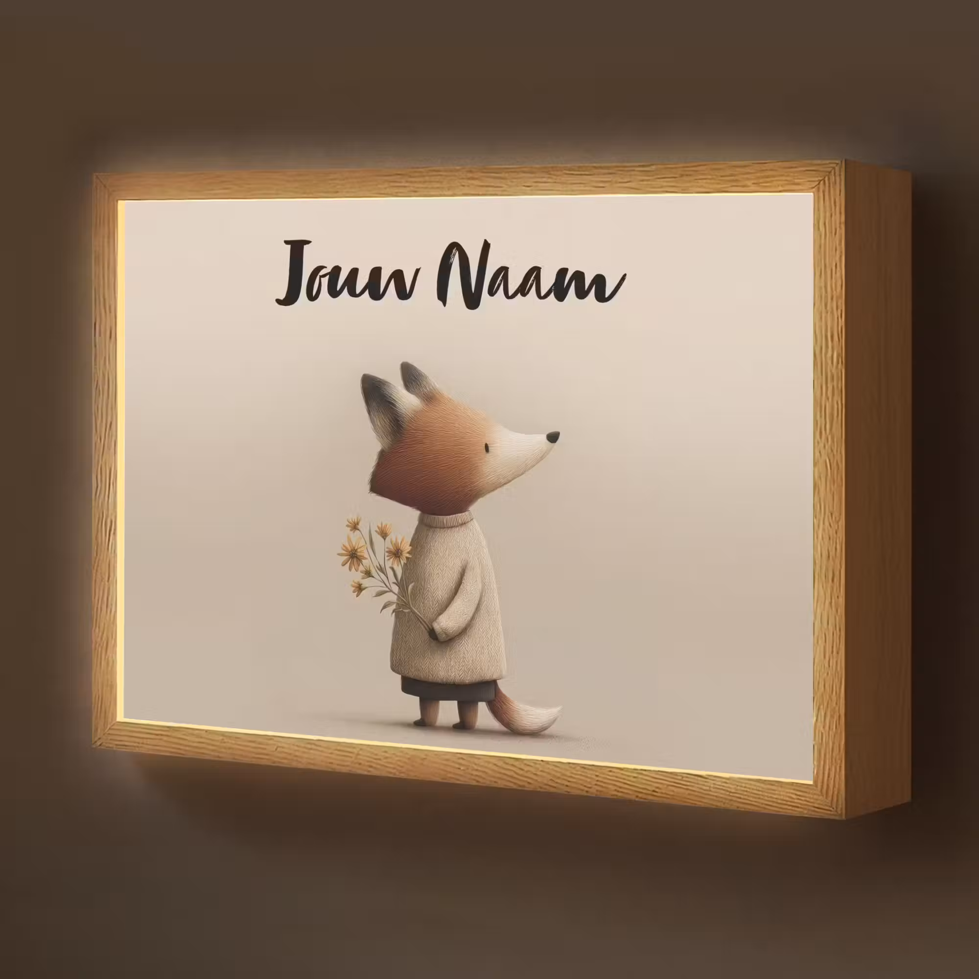 Lightbox - Wandlamp kinderkamer met naam - Vos - Gele bloemen - Minimalistisch
