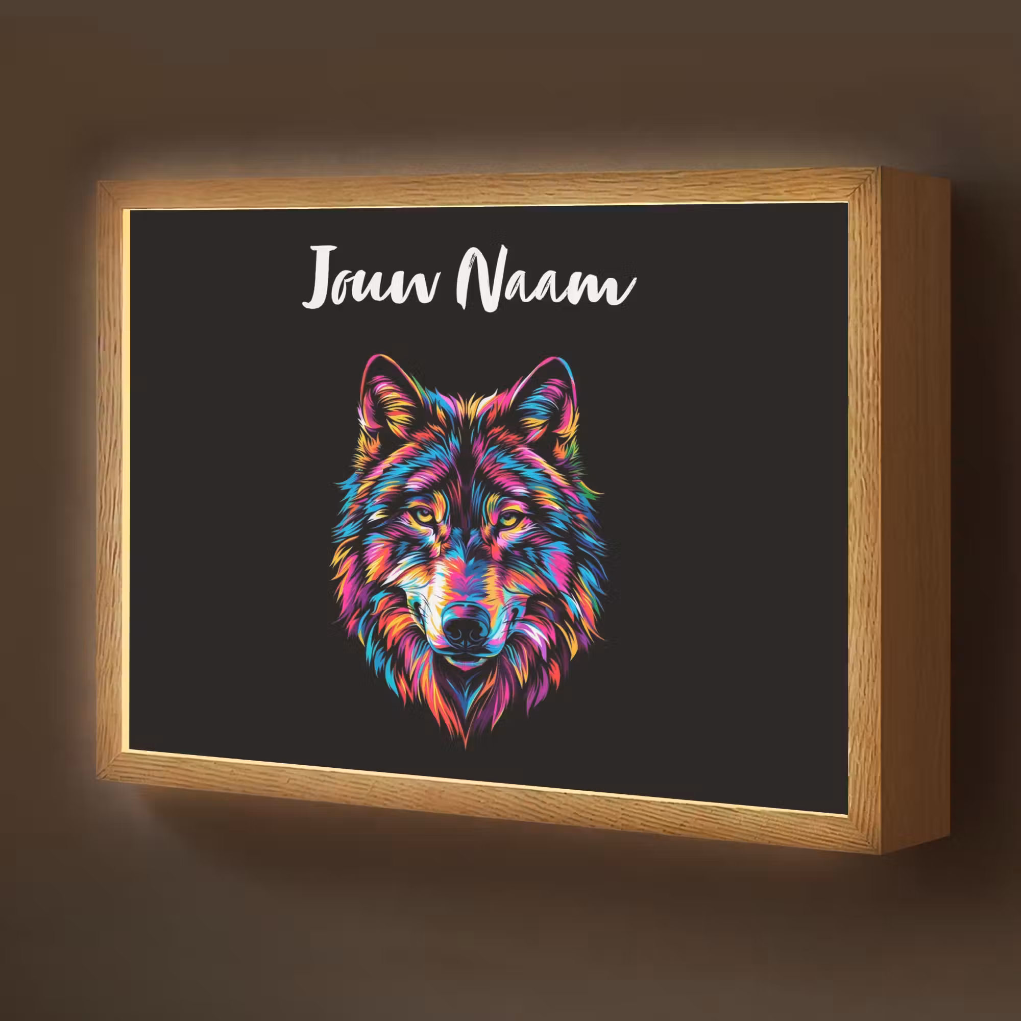 Lightbox - Wandlamp kinderkamer met naam - Wolf - Kleurrijk - Zwart - Dieren - Neon