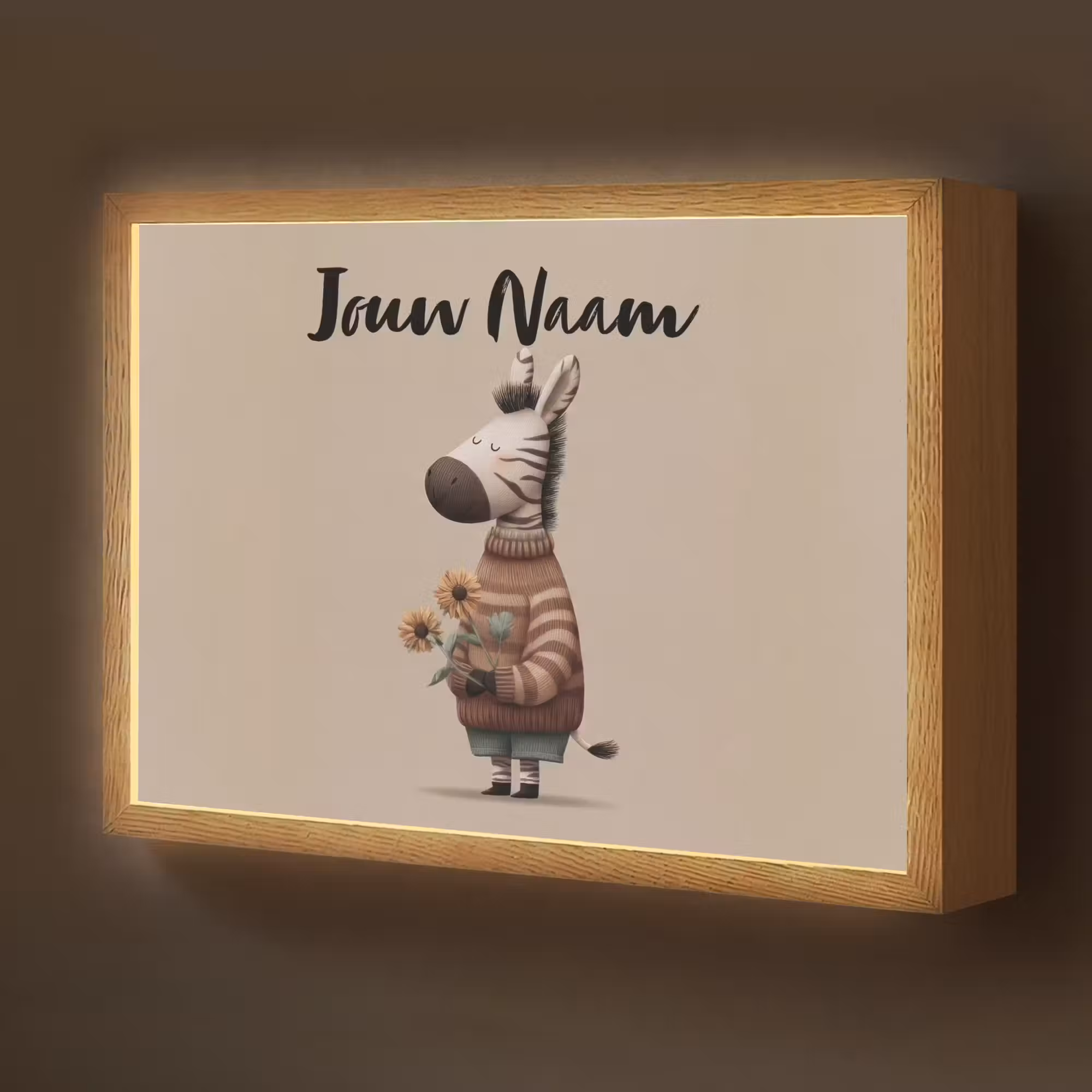 Lightbox - Wandlamp kinderkamer met naam - Zebra - Zonnebloemen - Warm