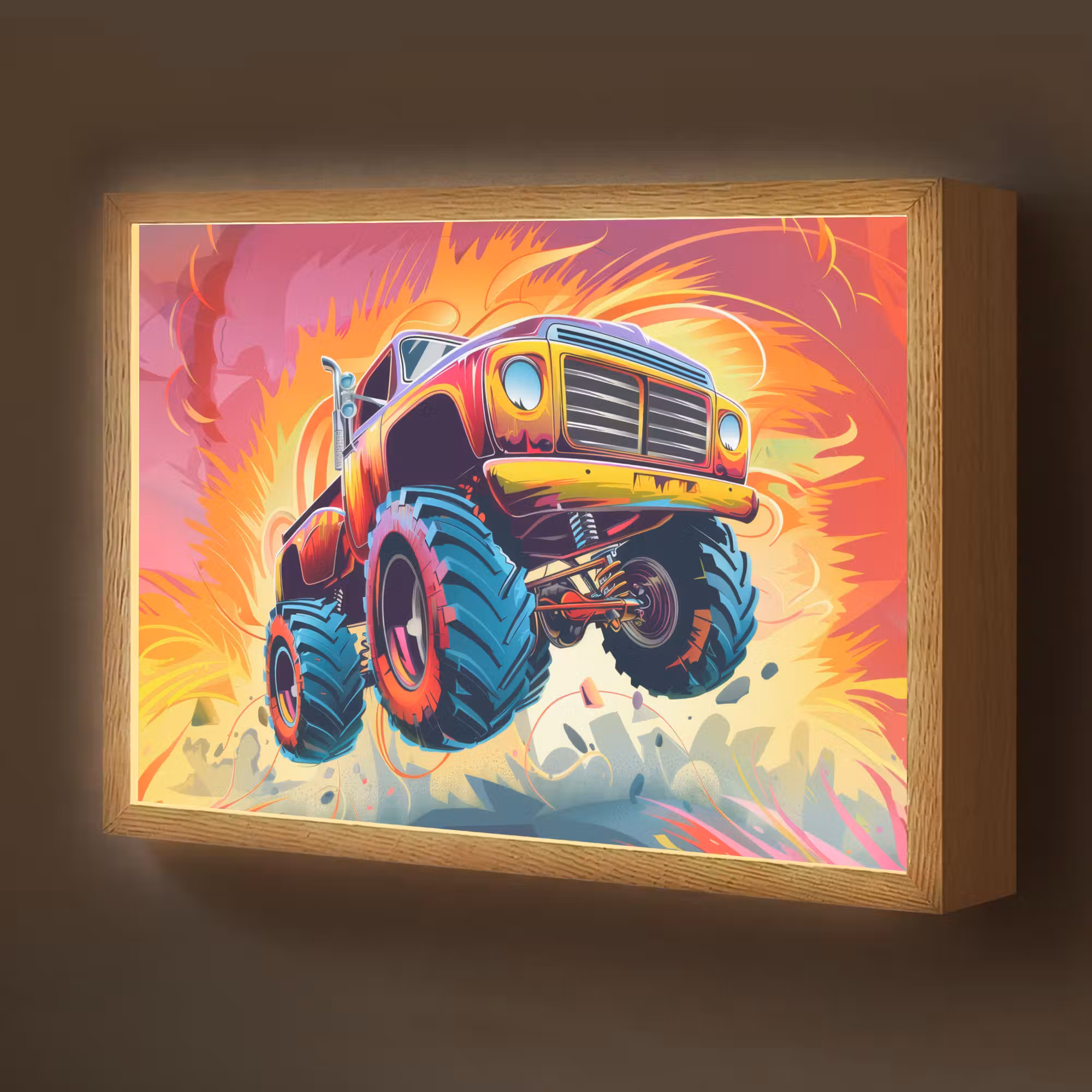 Lightbox - Wandlamp kinderkamer - Monstertruck - Auto - Jongens - Kleurrijk