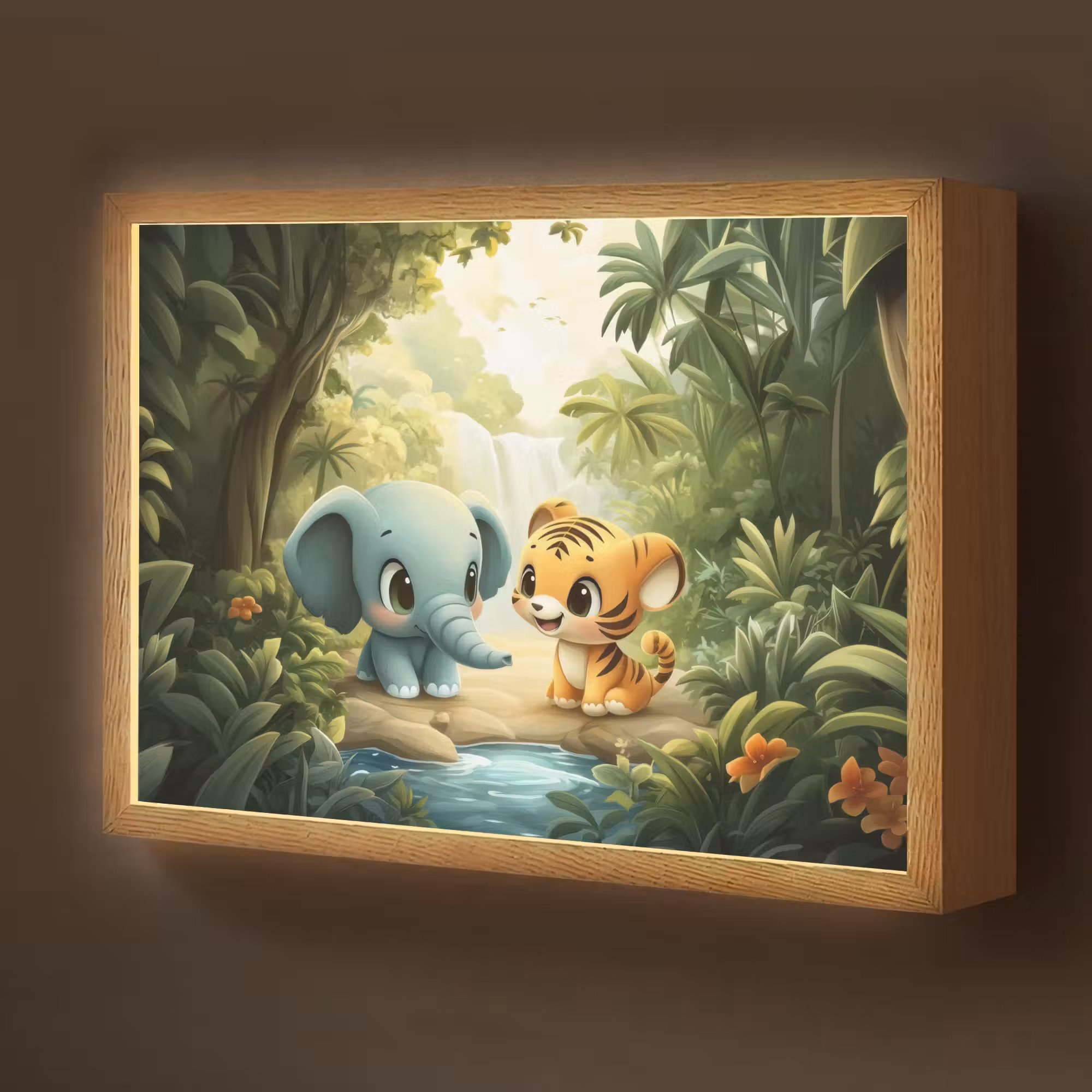 Lightbox - Wandlamp kinderkamer - Olifant - Tijger - Bos - Jungle