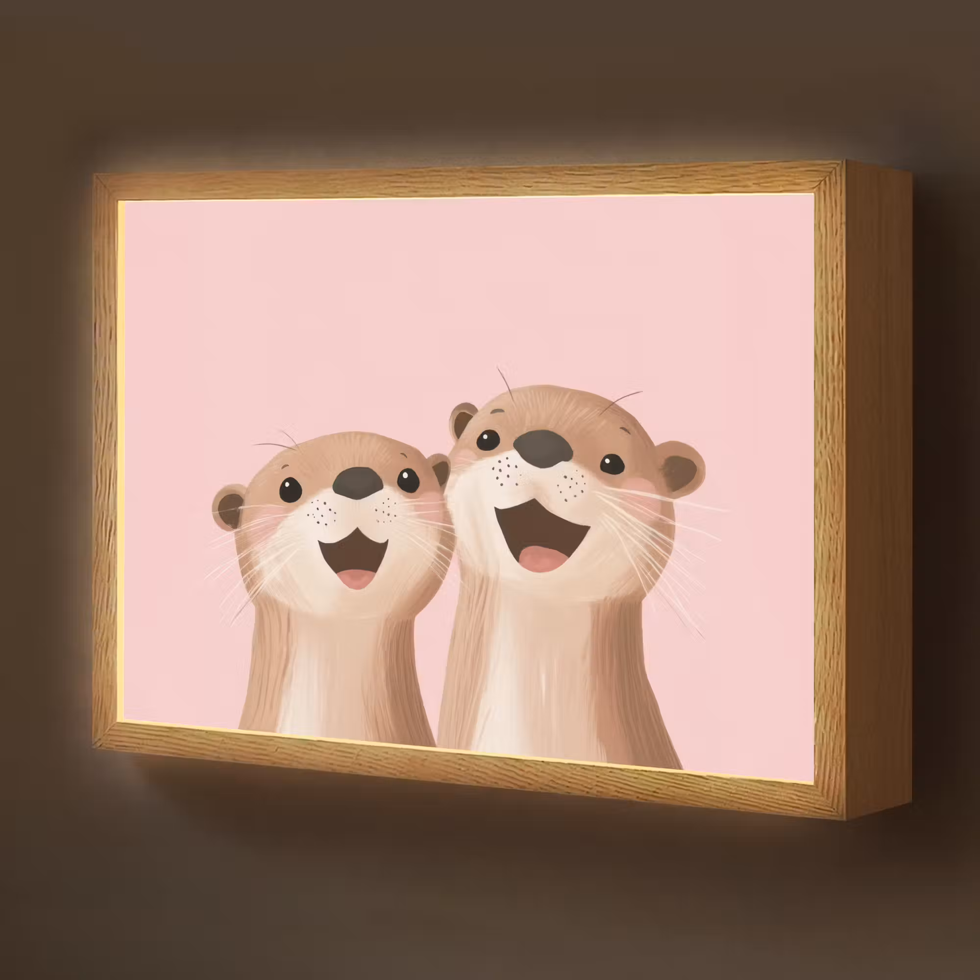 Lightbox - Wandlamp kinderkamer - Otters - Glimlach - Bruin