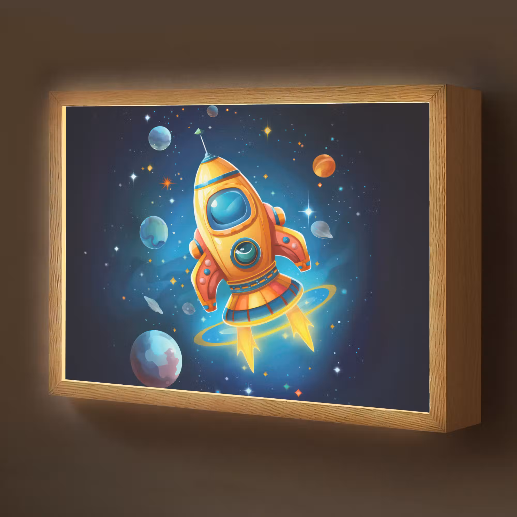Lightbox - Wandlamp kinderkamer - Raket - Ruimte - Planeten - Kinderen - Jongen