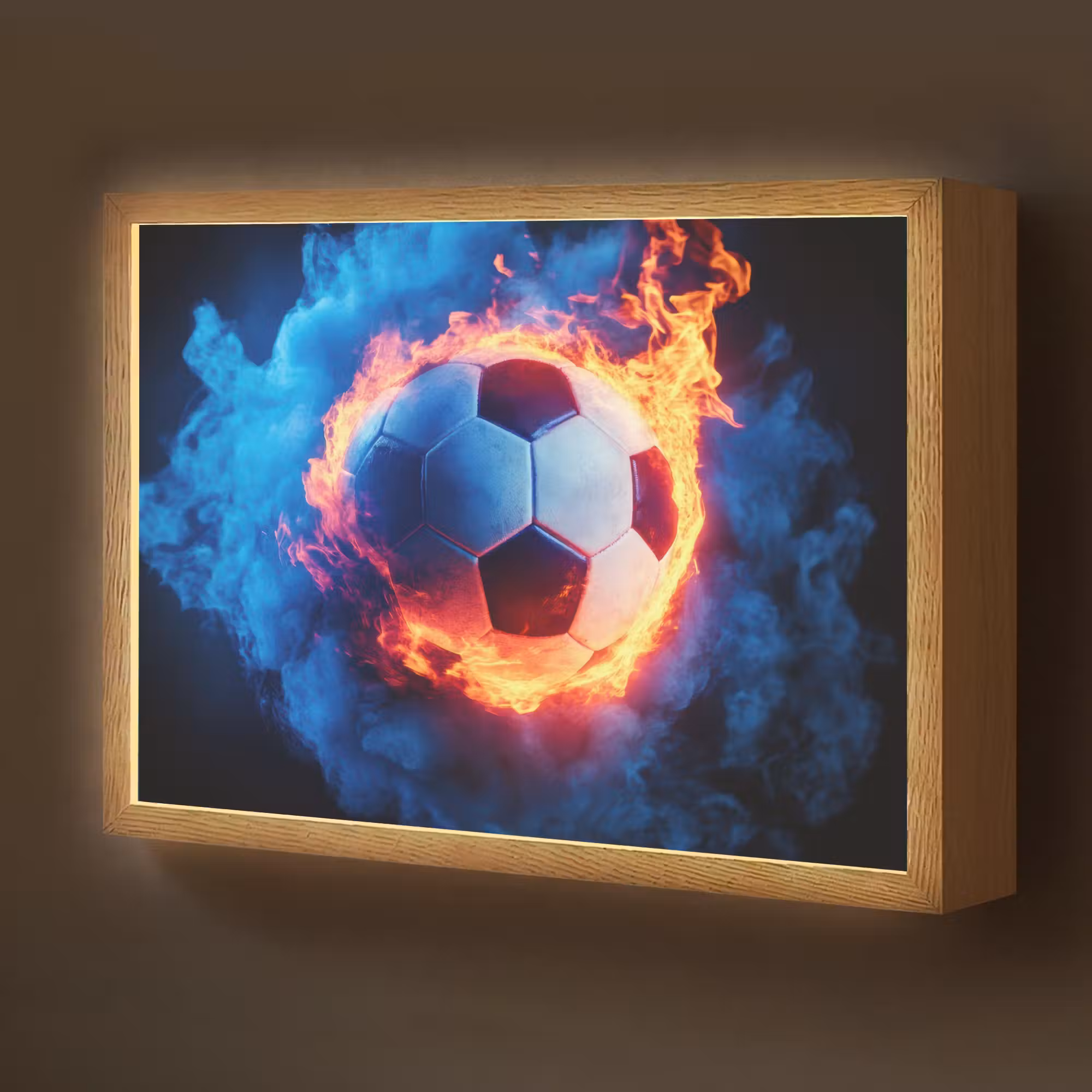 Lightbox - Wandlamp kinderkamer - Voetbal - Vuur - IJs - Blauw
