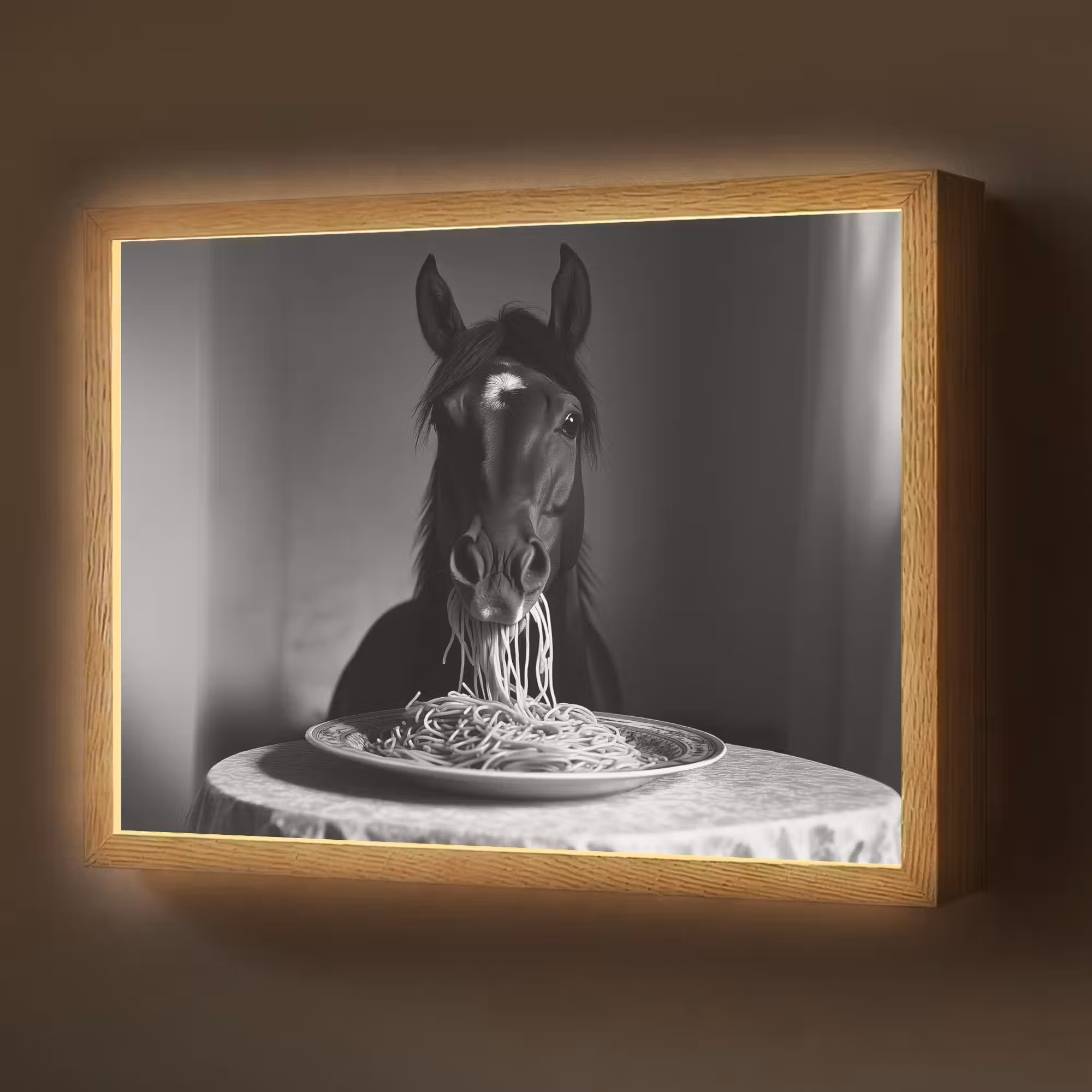 Lightbox - Wandlamp - Paard - Bord - Pasta - Tafelkleed - Zwart Wit - Dieren