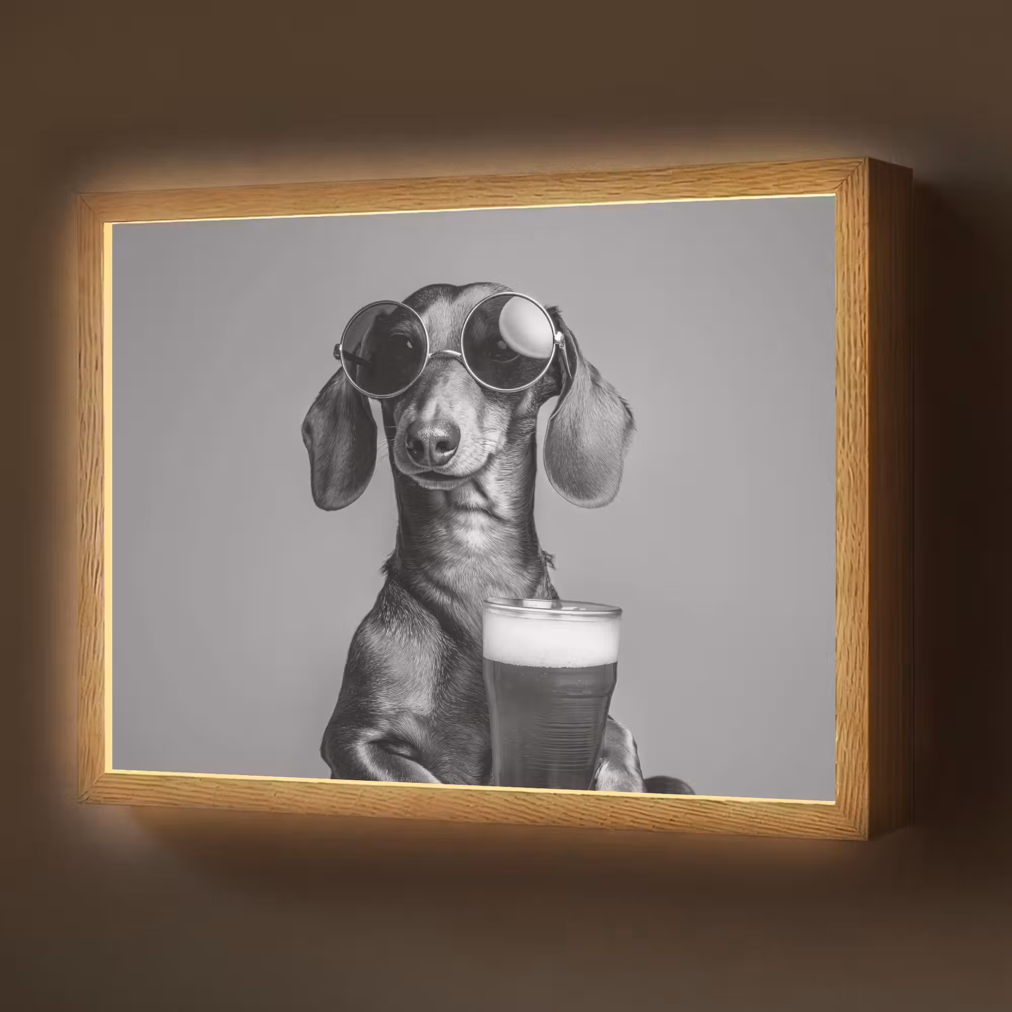 Lightbox - Wandlamp - Teckel - Bier - Glas - Bril