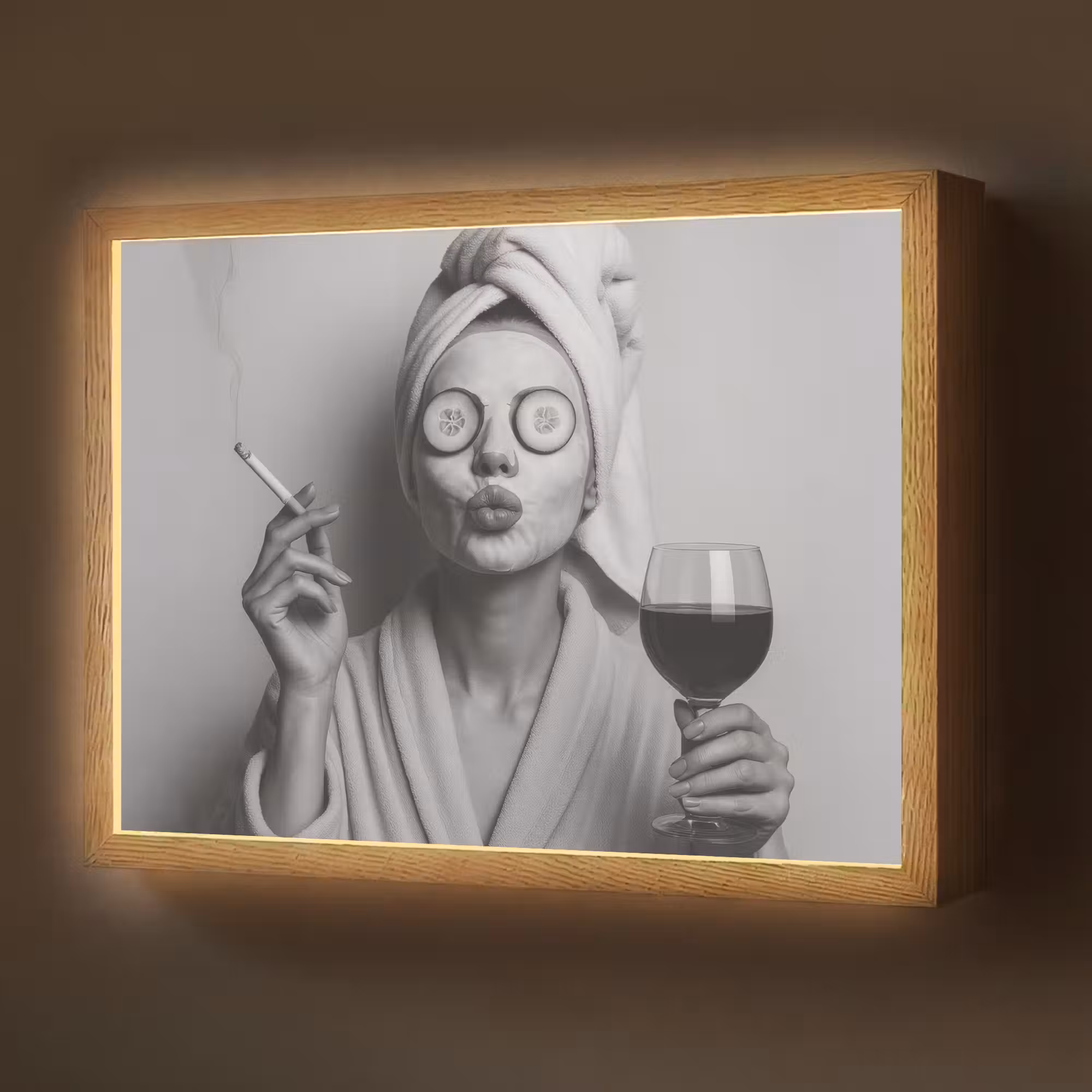Lightbox - Wandlamp - Vrouw - Masker - Wijn - Sigaret