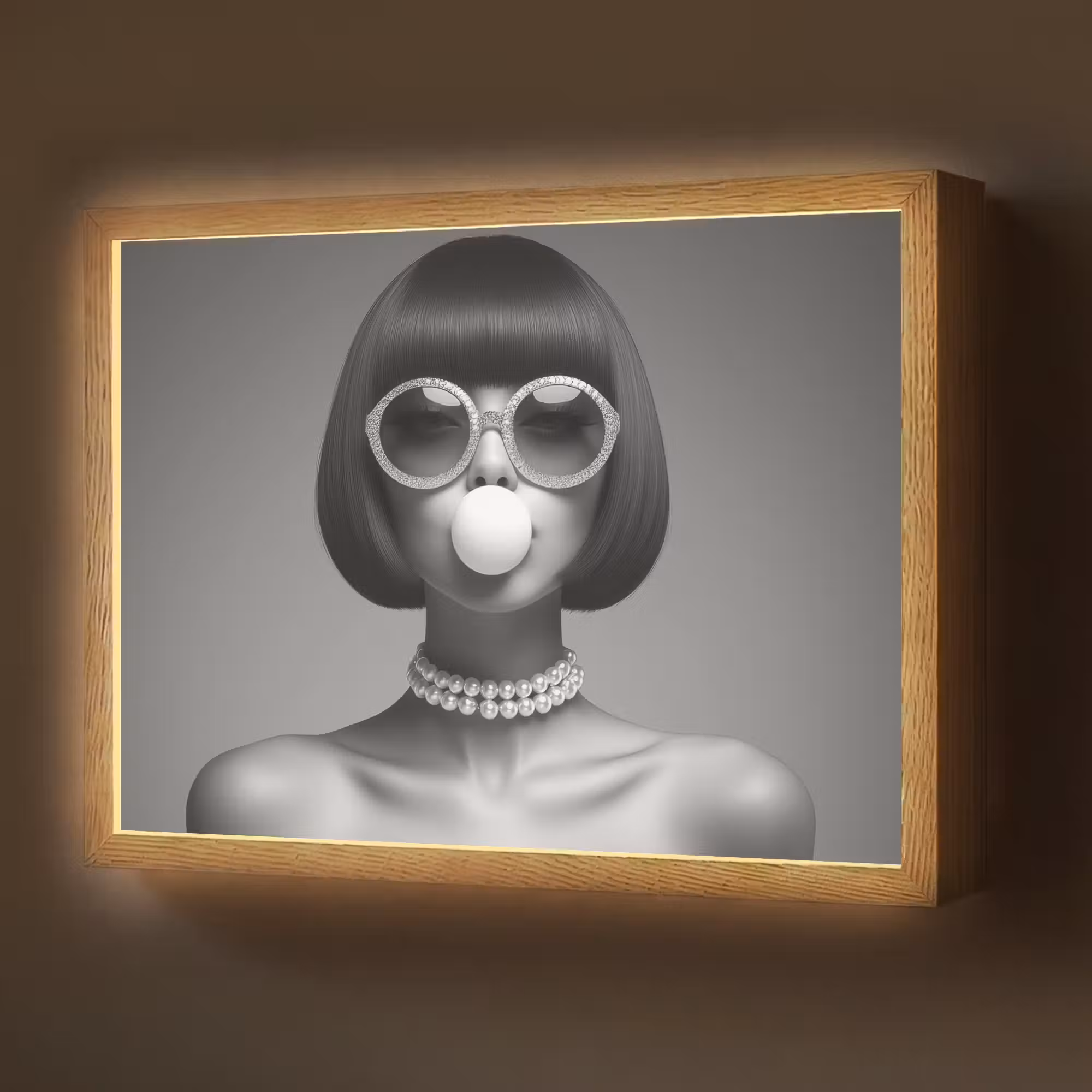 Lightbox - Wandlamp - Vrouw - Zwart Wit - Ketting - Zonnebril