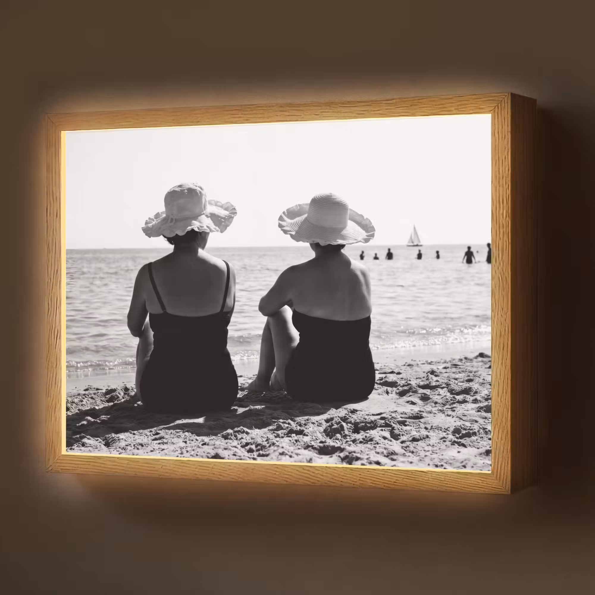 Lightbox - Wandlamp - Vrouwen - Zonnehoed - Strand - Zwart - Wit